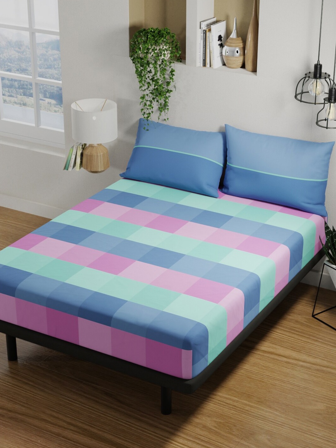 BIANCA Platinum Blue & Pink Geometric Cotton 144 TC Queen Bedsheet With 2 Pillow Covers
BIANCA Platinum Blue & Pink Geometric Cotton 144 TC Queen Bedsheet With 2 Pillow Covers