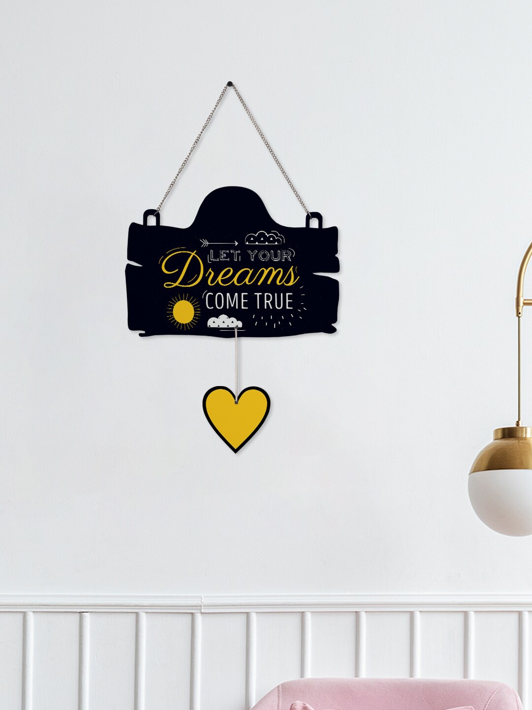 Crazy Corner Black & Yellow Printed Wooden Wall Hanging