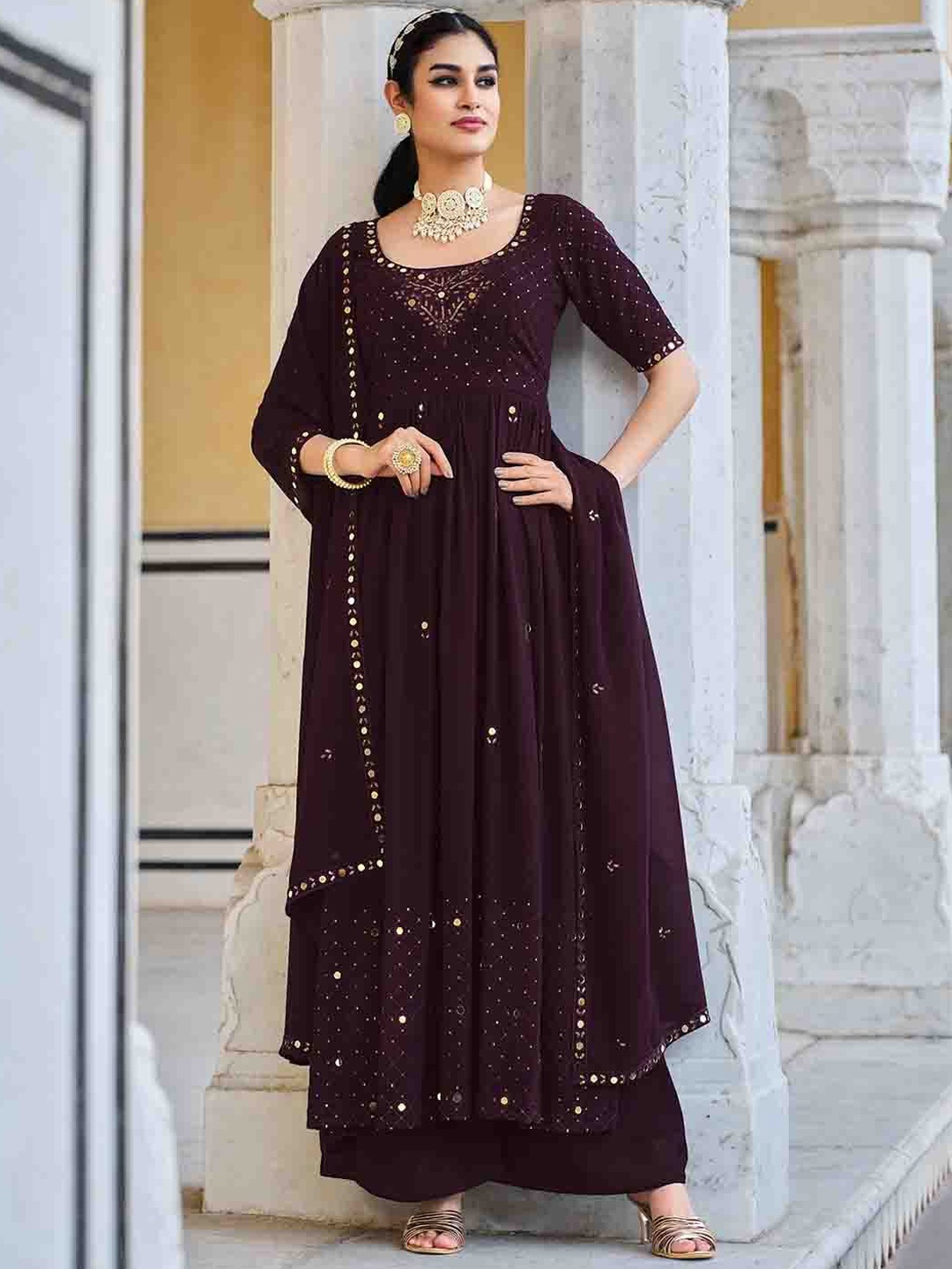 Mitera Purple Ethnic Motifs Embroidered Mirror Work Anarkali Kurta & Palazzos With Dupatta
Mitera Purple Ethnic Motifs Embroidered Mirror Work Anarkali Kurta & Palazzos With Dupatta
