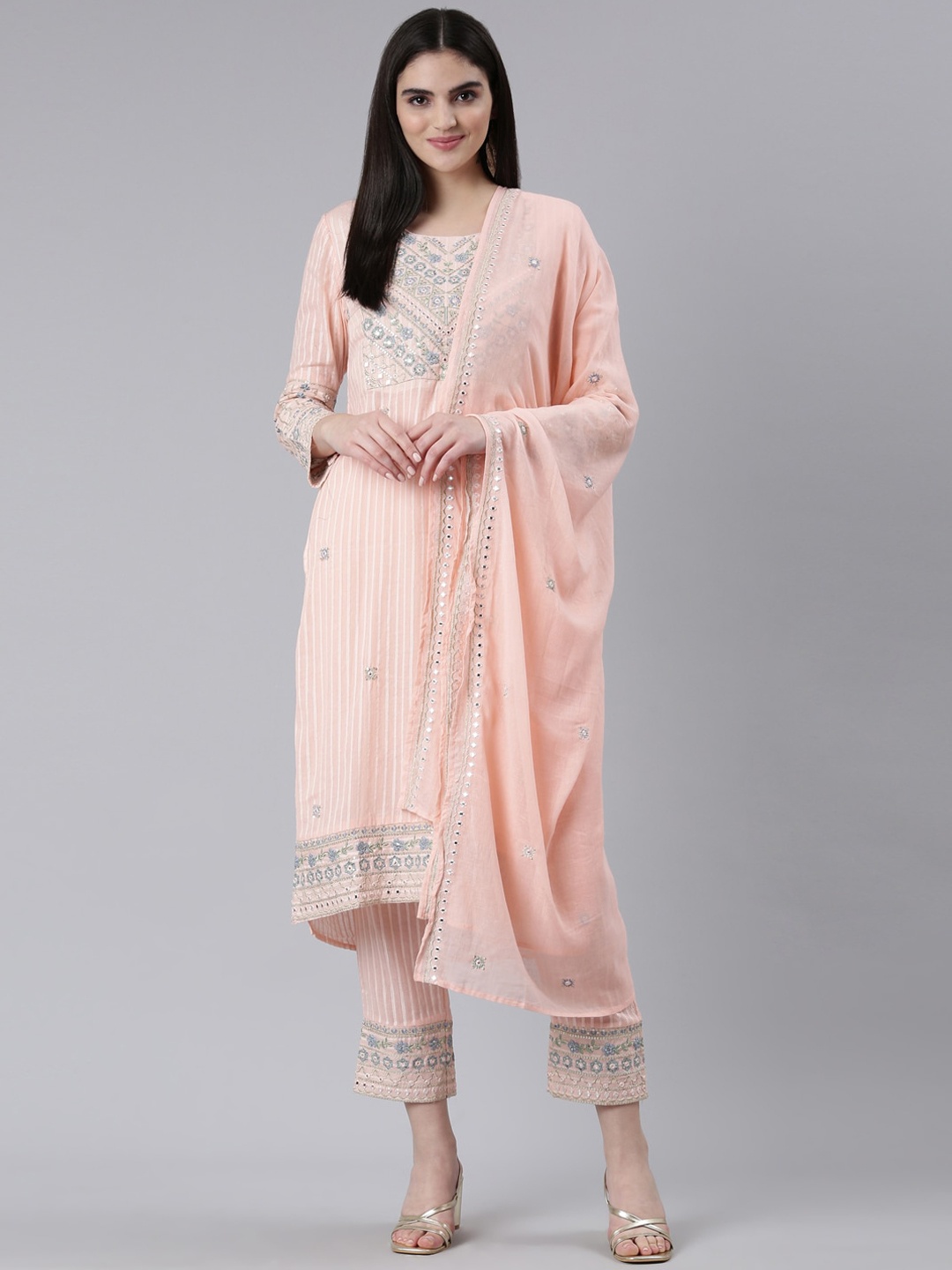 Neerus Floral Embroidered Yoke Design Pure Cotton Kurta with Trousers & Dupatta, Peach
Neerus Floral Embroidered Yoke Design Pure Cotton Kurta with Trousers & Dupatta, Peach