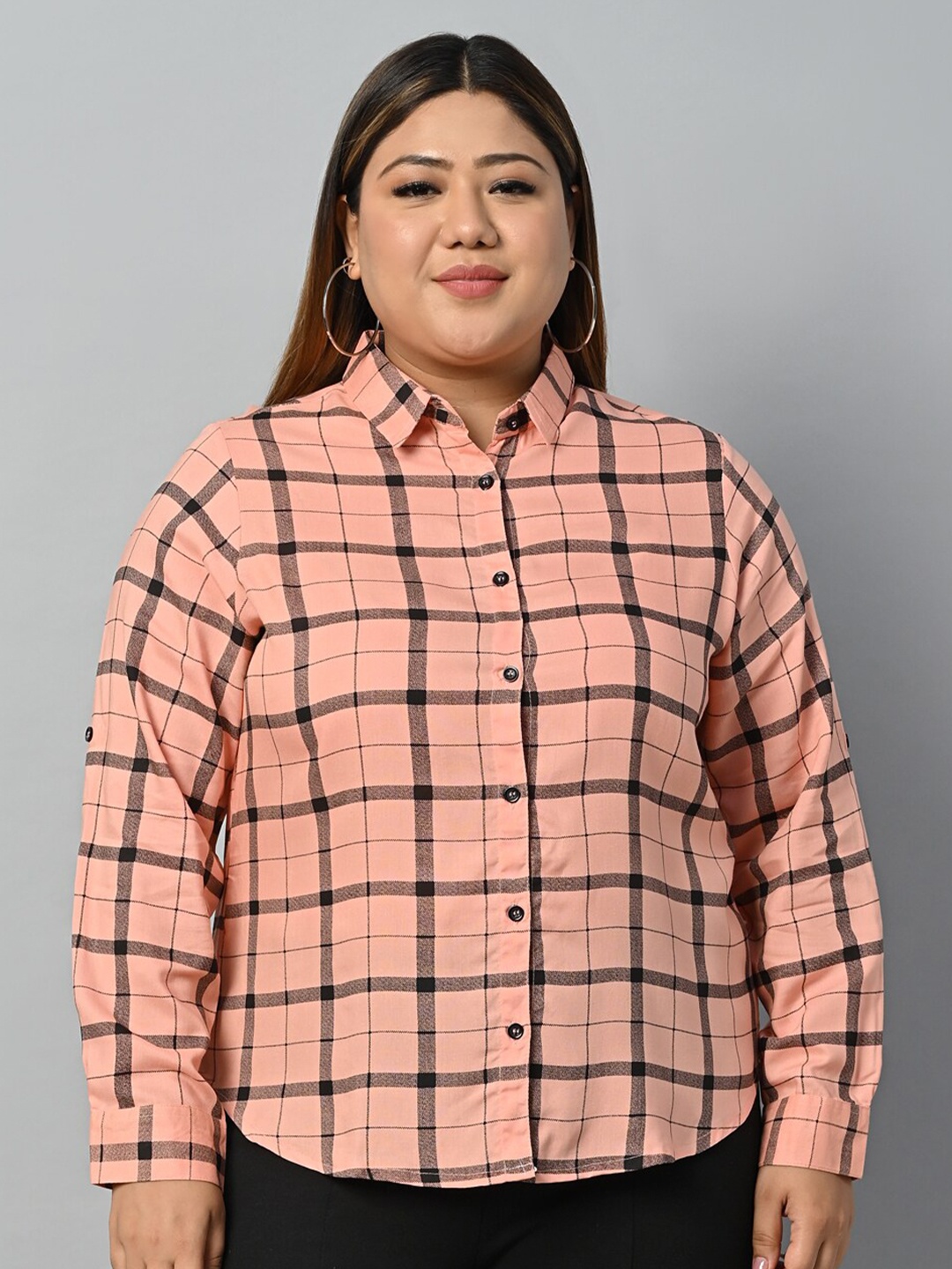 Vastraa Fusion Plus Size Spread Collar Comfort Windowpane Checks Cotton Casual Shirt, Peach
Vastraa Fusion Plus Size Spread Collar Comfort Windowpane Checks Cotton Casual Shirt, Peach