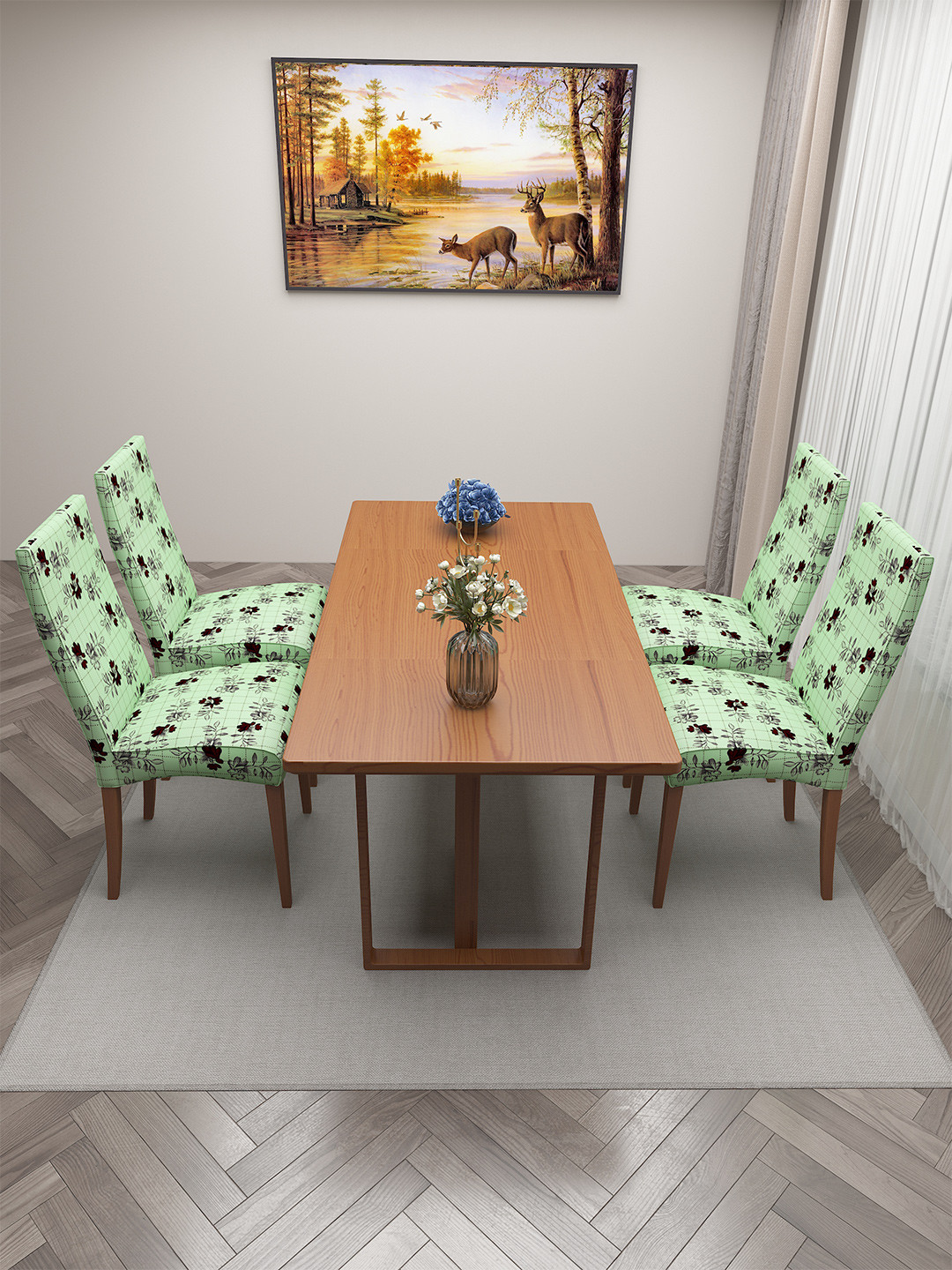 DREAM CARE Green & Red 4 Pieces Floral-Printed Stretchable Chair Covers 
DREAM CARE Green & Red 4 Pieces Floral-Printed Stretchable Chair Covers