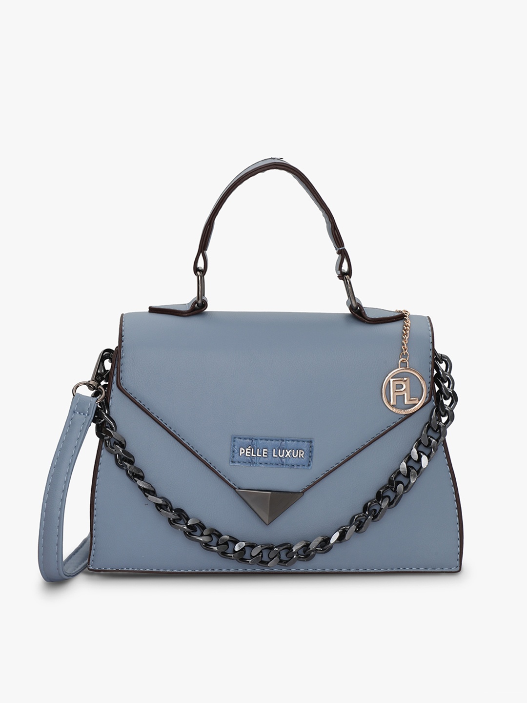 PELLE LUXUR Structured Satchel With One Handle, Blue