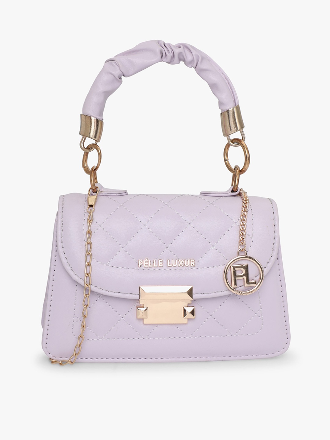 PELLE LUXUR Structured Satchel With Quilted, Lavender