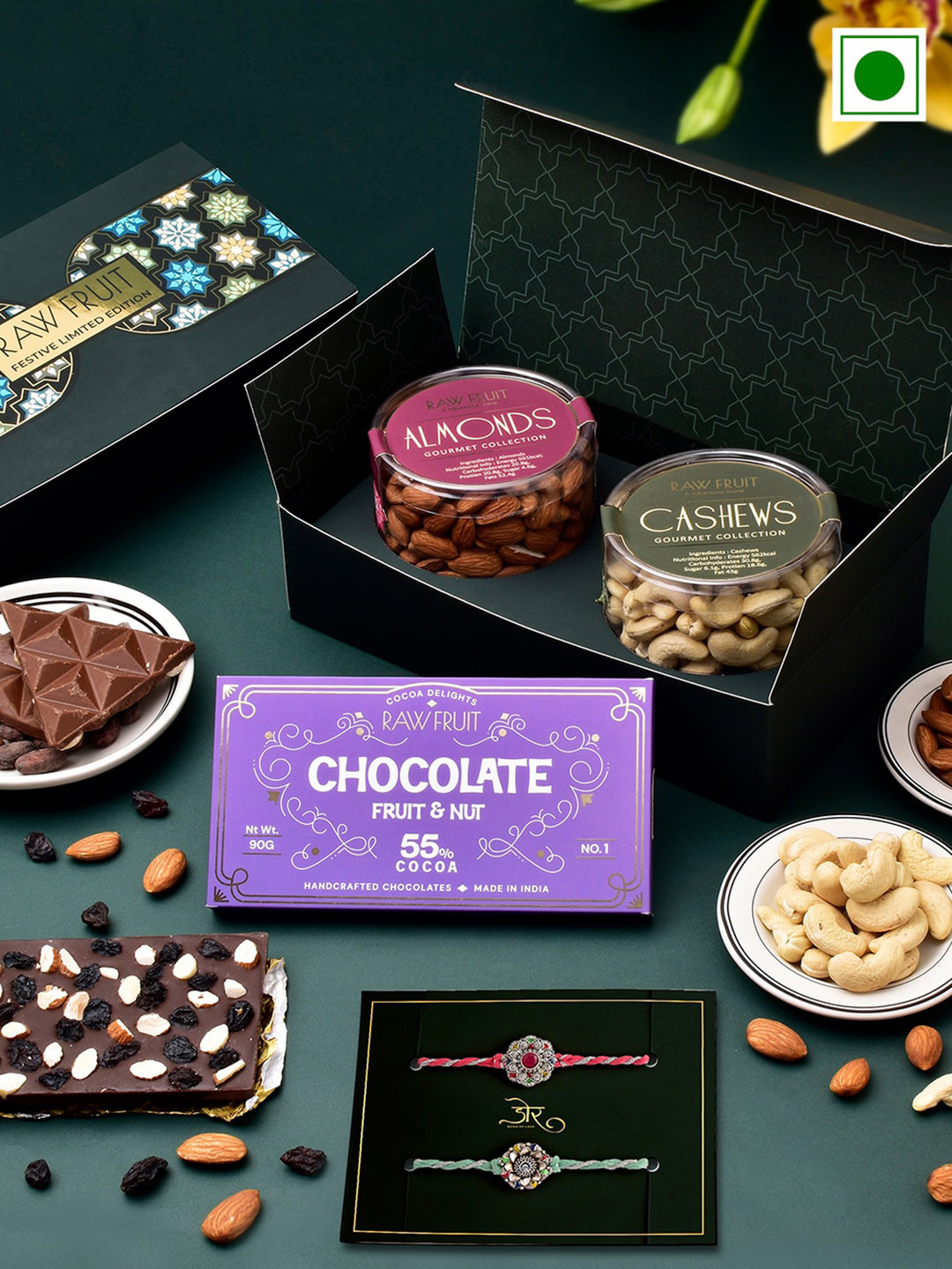 RawFruit Choco & Nut Ensemble With 2 Rakhis, Red 
RawFruit Choco & Nut Ensemble With 2 Rakhis, Red