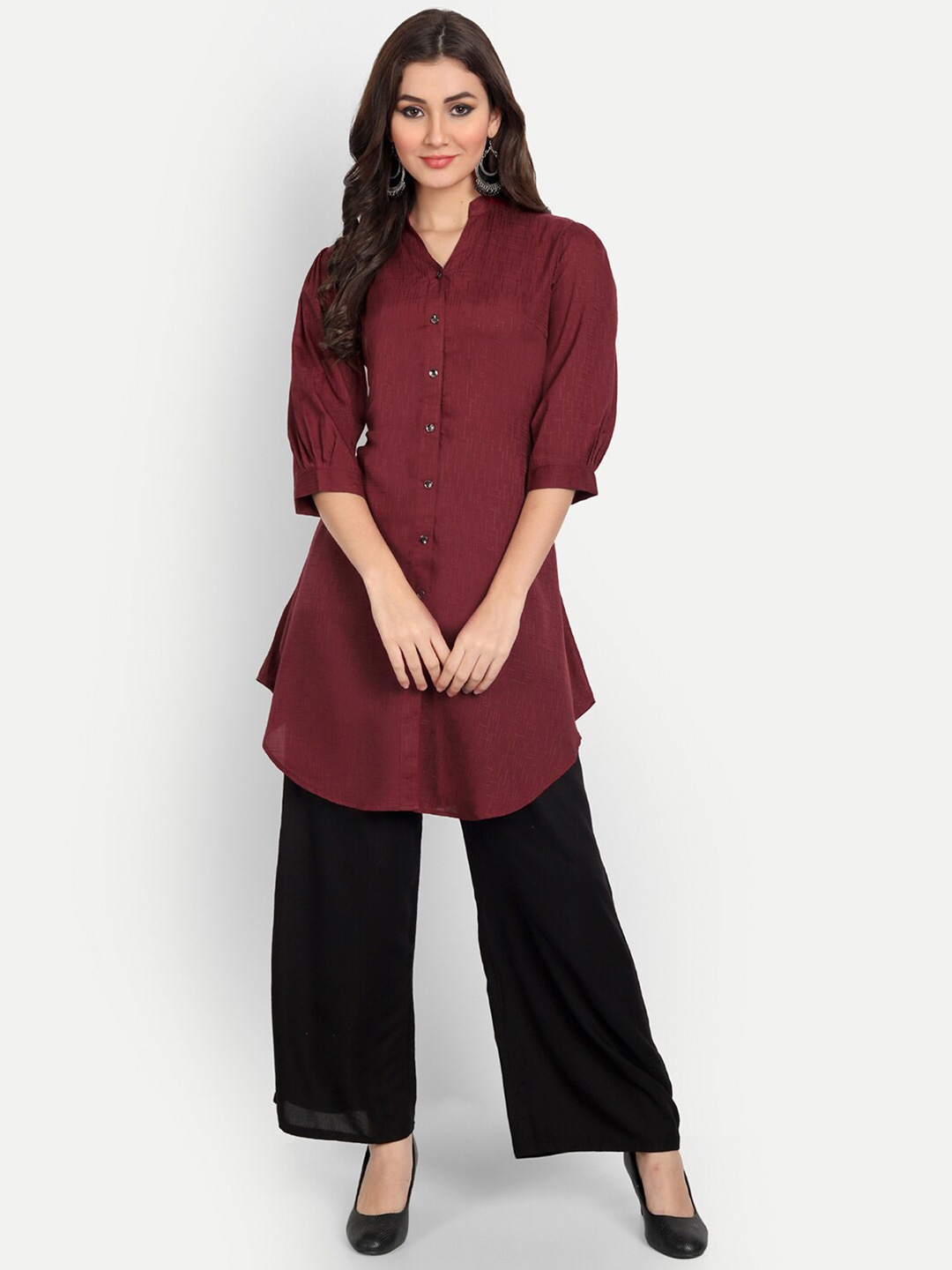 BAESD Abstract Printed Mandarin Collar Tunic, Maroon