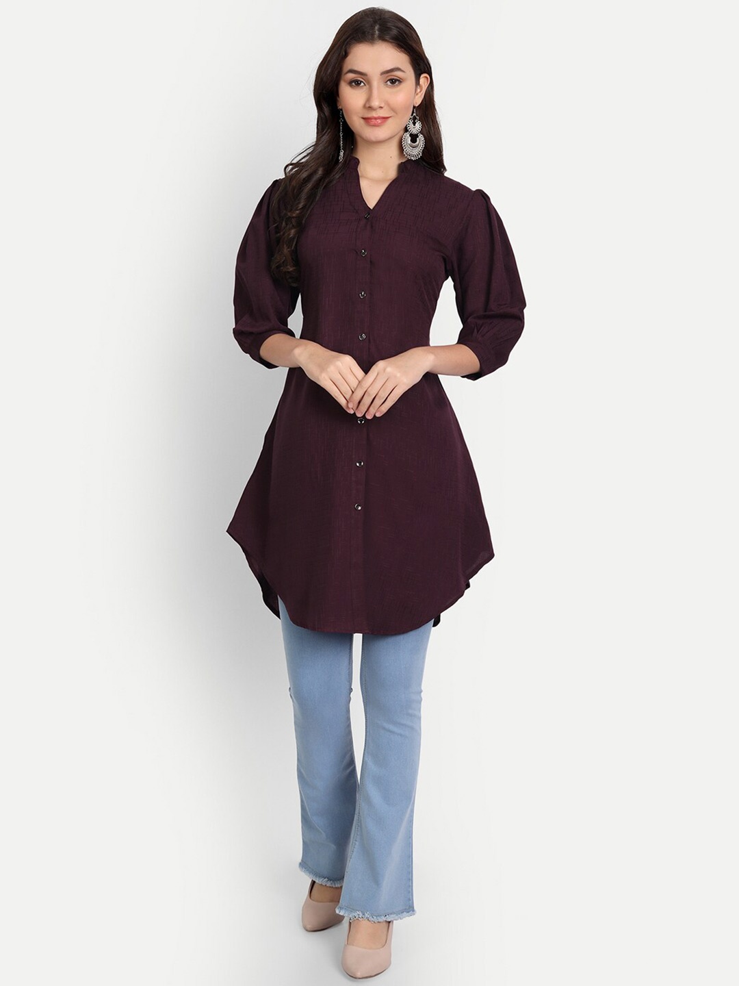 BAESD Abstract Printed Mandarin Collar Tunic, Maroon