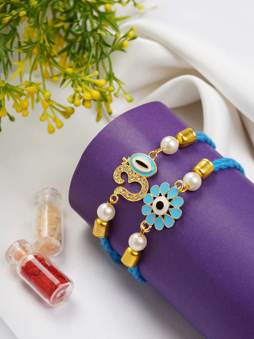 Ferosh Set Of 2 Evil Eye Rakhis With Roli Chawal, Blue