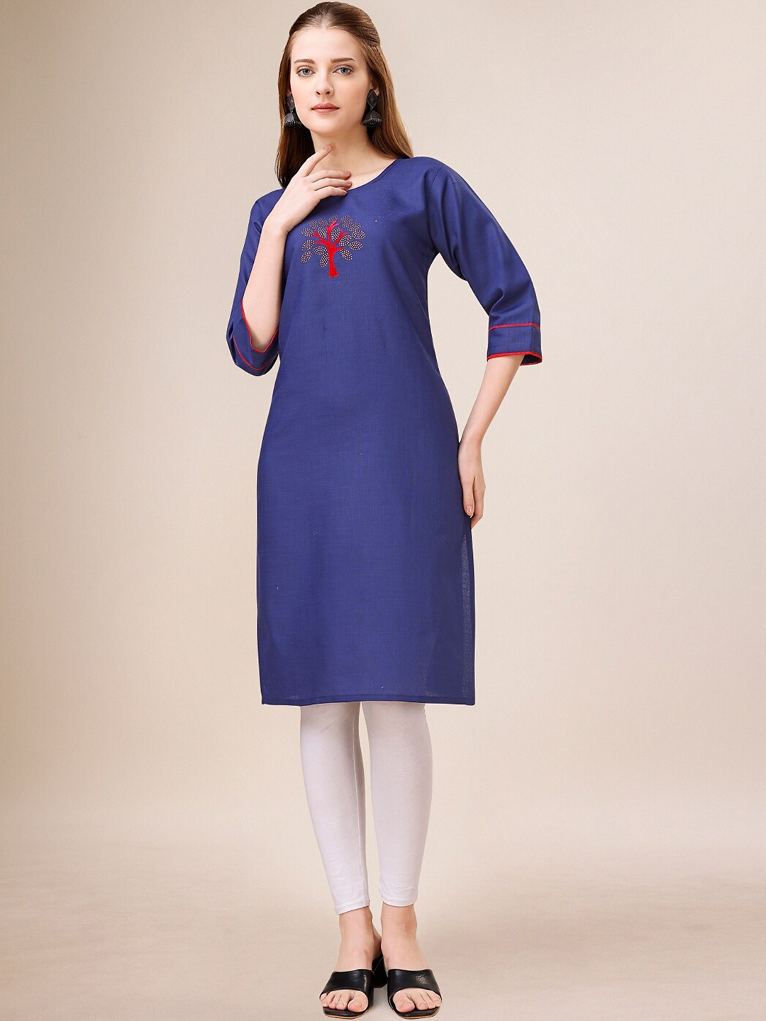 Indian Women Ethnic Motifs Embroidered Round Neck Thread Work Cotton A-Line Pleated Kurta, Blue
Indian Women Ethnic Motifs Embroidered Round Neck Thread Work Cotton A-Line Pleated Kurta, Blue
