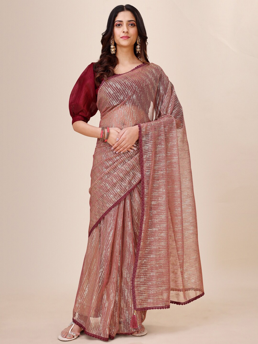 Indian Women Embellished Detail Saree, Purple