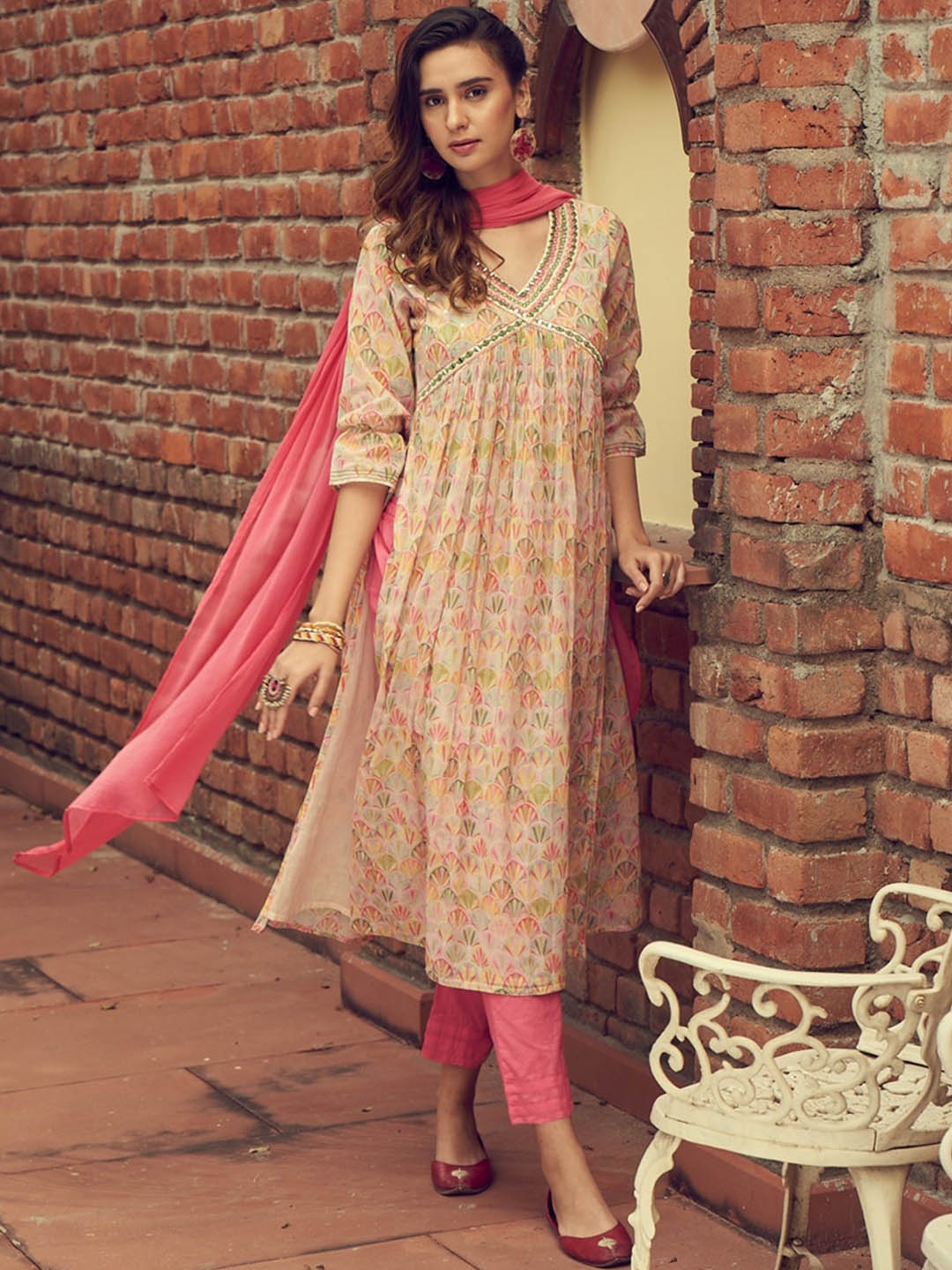 Ishin Ethnic Motifs Printed Mirror Work Empire Anarkali Kurta with Trousers & Dupatta, Pink
Ishin Ethnic Motifs Printed Mirror Work Empire Anarkali Kurta with Trousers & Dupatta, Pink