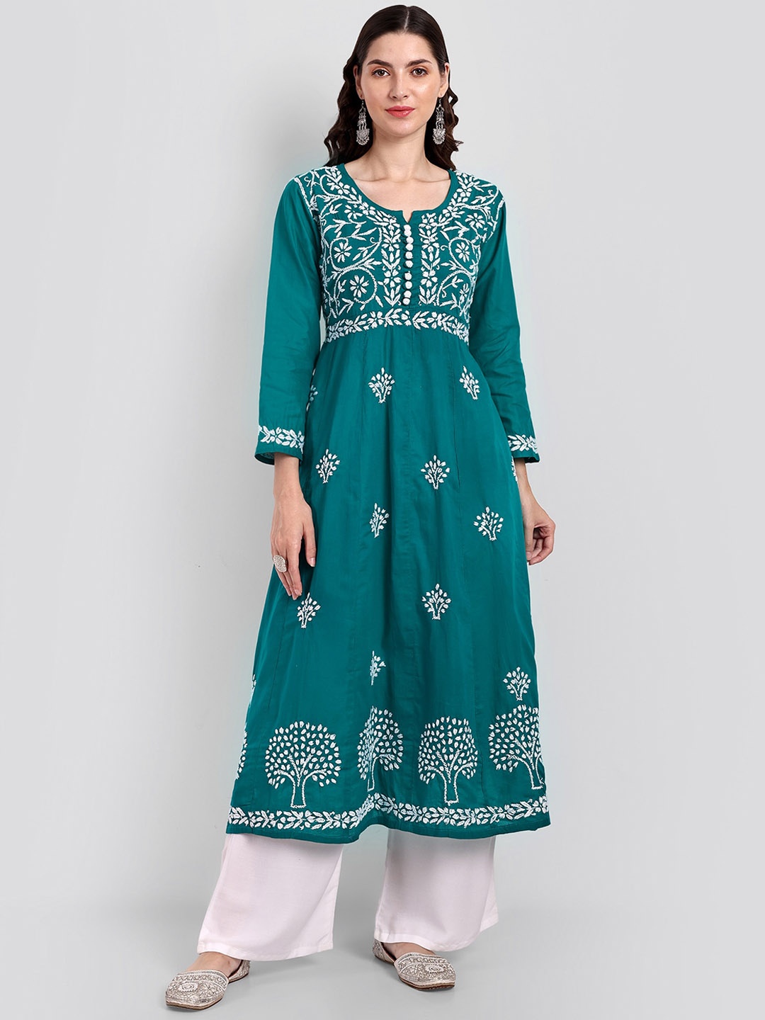 Seva Chikan Ethnic Motifs Embroidered Thread Work Detailed Panelled A-Line Kurta, Green
Seva Chikan Ethnic Motifs Embroidered Thread Work Detailed Panelled A-Line Kurta, Green