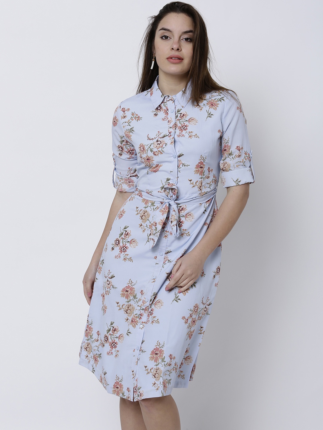 Tokyo Talkies Women Blue Printed Shirt Dress