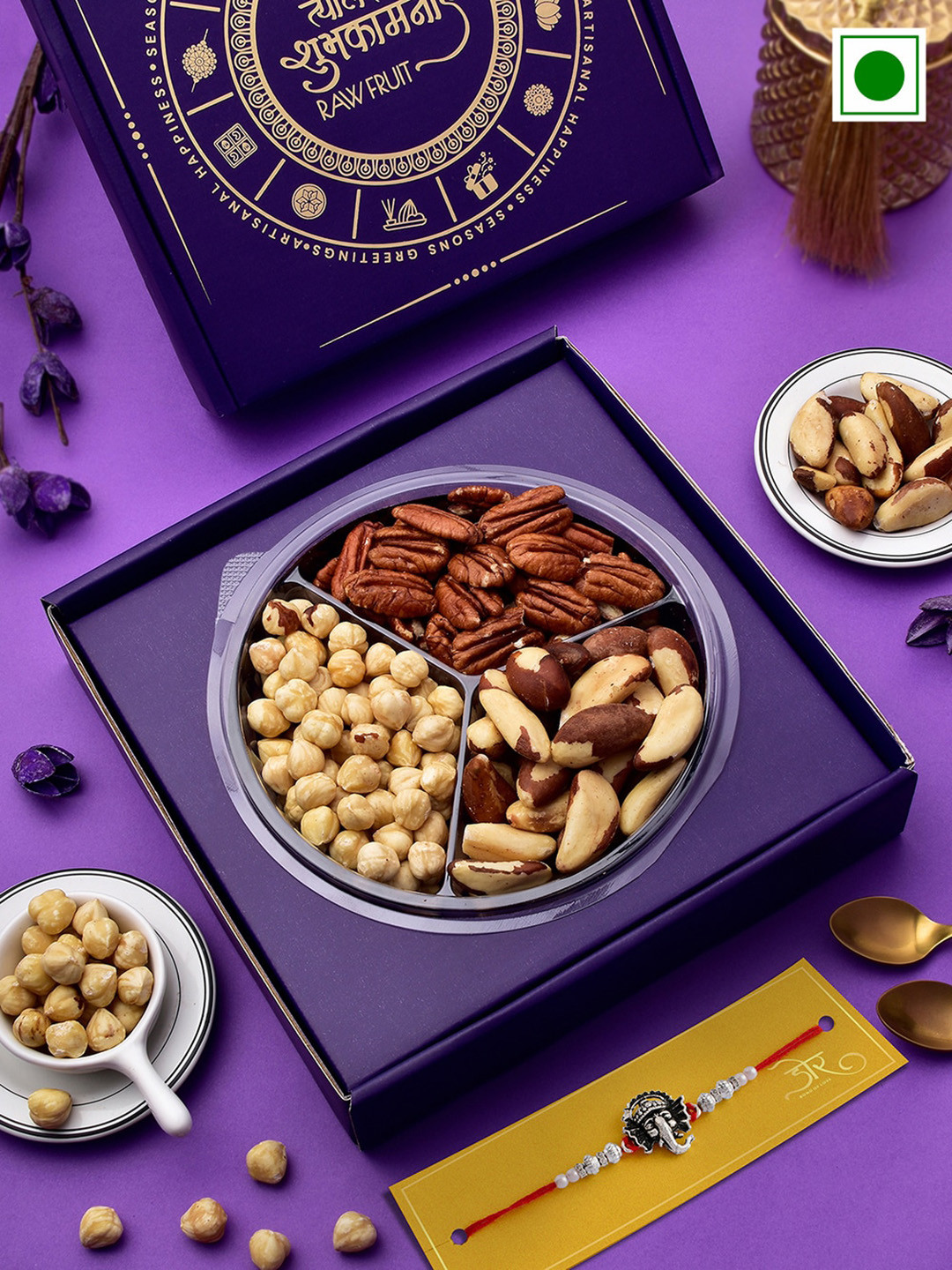 RawFruit Premium Nuts Box With Rakhi-100 gms Each, Silver 
RawFruit Premium Nuts Box With Rakhi-100 gms Each, Silver