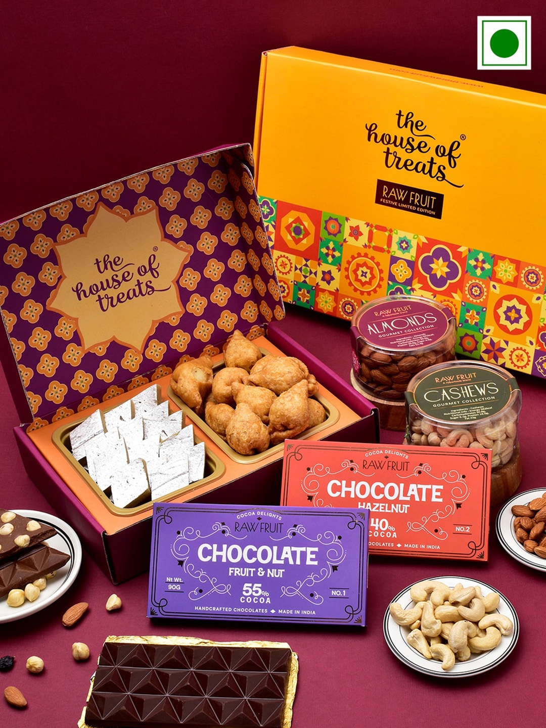 RawFruit Snacks Chocolate Dryfruit With Bhaiya Bhabhi Rakhi, Pink