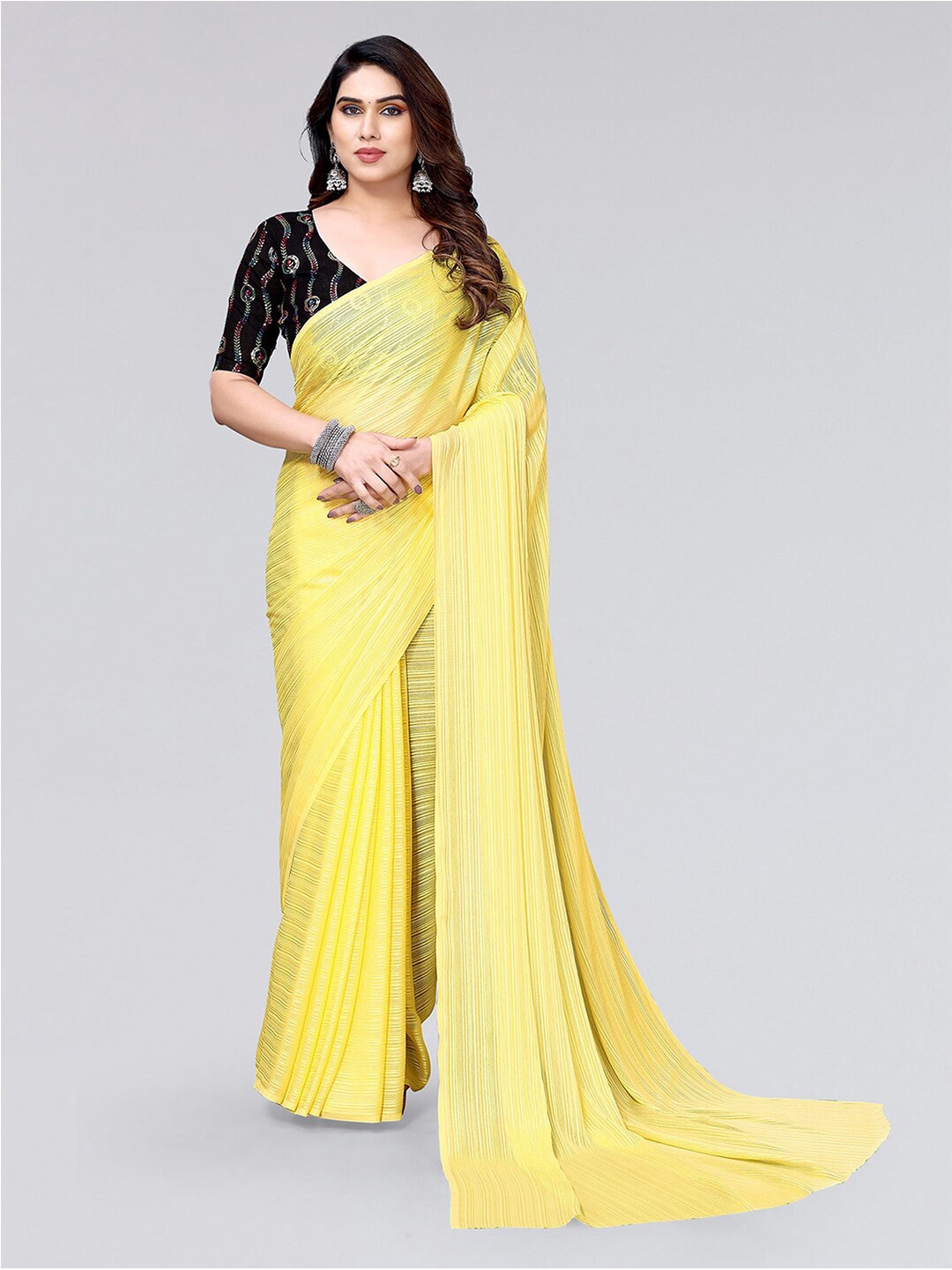 SIRIL Striped Saree, Yellow
