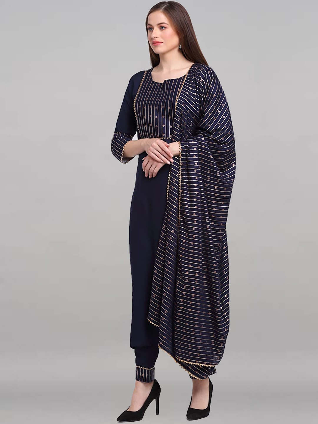 pinfit Yoke Design Gotta Patti Kurta with Palazzos & Dupatta, Blue