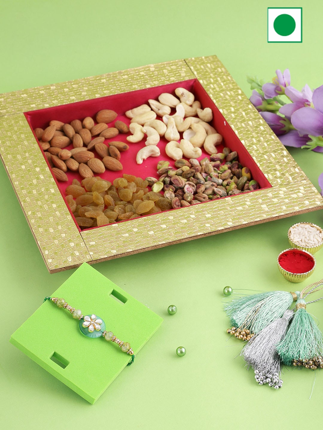 Aapno Rajasthan Kundan Studded Rakhi With Roli Chawal & Dryfruits Set-100 gms Each, Blue
Aapno Rajasthan Kundan Studded Rakhi With Roli Chawal & Dryfruits Set-100 gms Each, Blue