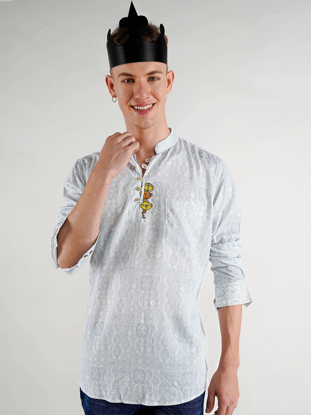FRENCH CROWN Standard Ethnic Motifs Printed Mandarin Collar Cotton Casual Shirt, White
FRENCH CROWN Standard Ethnic Motifs Printed Mandarin Collar Cotton Casual Shirt, White
