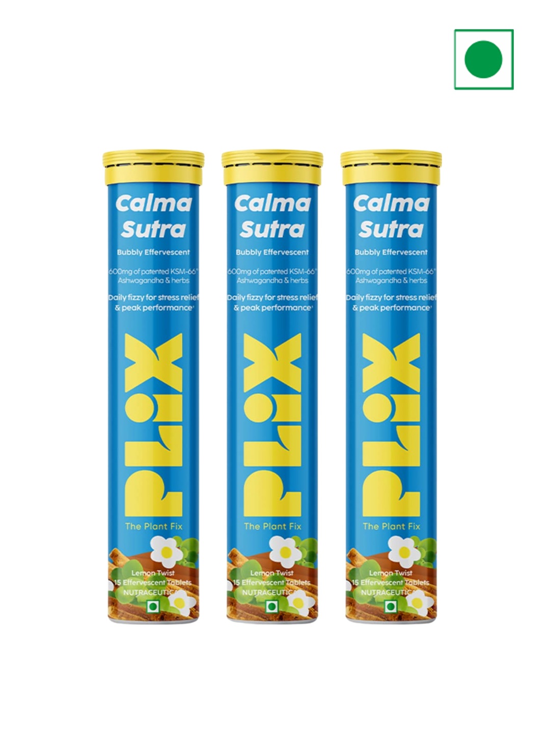 PLIX THE PLANT FIX Set of 3 Calma Sutra Lemon Twist Ashwagandha Tablets - 15 Tablets Each, Blue
PLIX THE PLANT FIX Set of 3 Calma Sutra Lemon Twist Ashwagandha Tablets - 15 Tablets Each, Blue