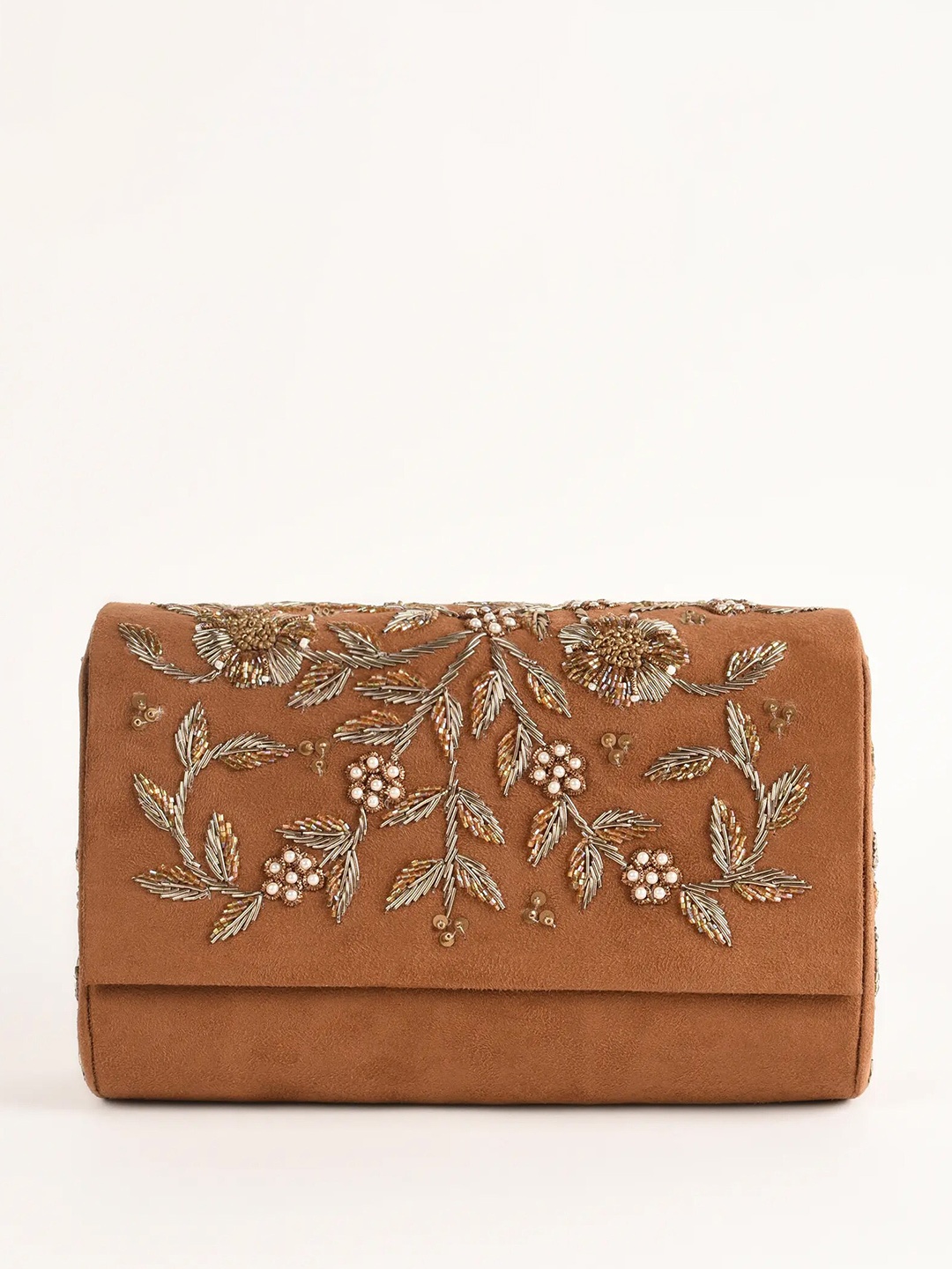 KALKI Fashion Embellished Purse Clutch, Brown