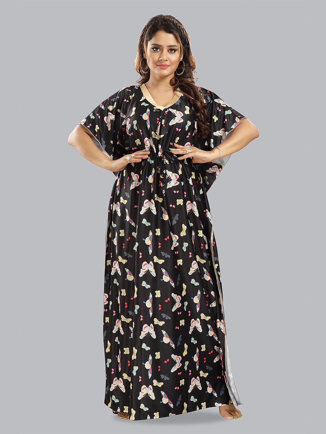 FOMTI Printed Maxi Nightdress, Black