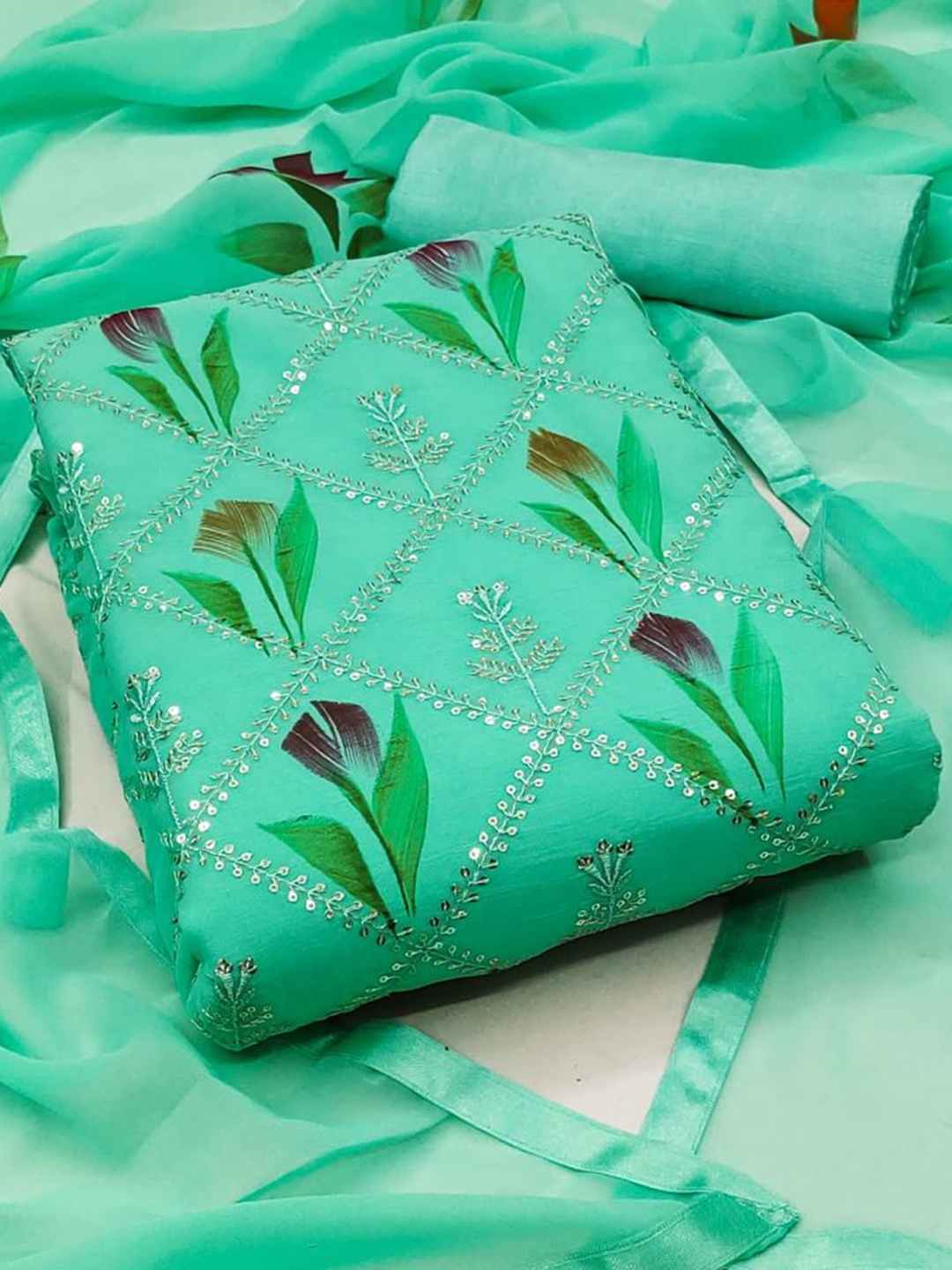 ZEEPKART Floral Printed Embroidered Silk Georgette Unstitched Dress Material, Green
ZEEPKART Floral Printed Embroidered Silk Georgette Unstitched Dress Material, Green