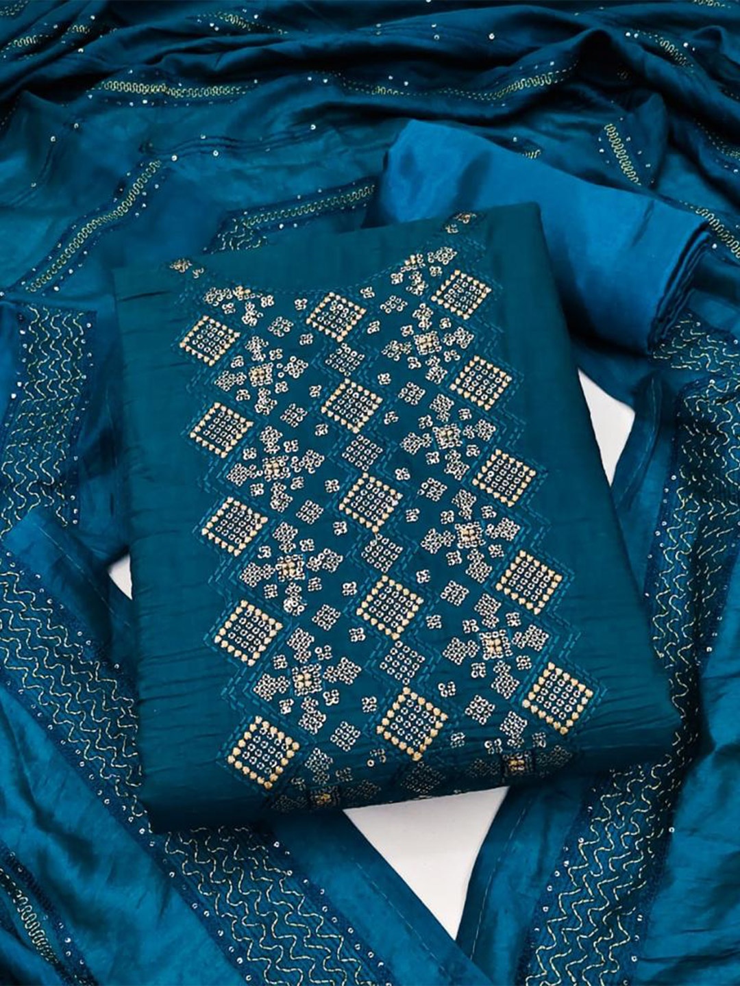 ZEEPKART Embroidered Unstitched Dress Material, Blue
