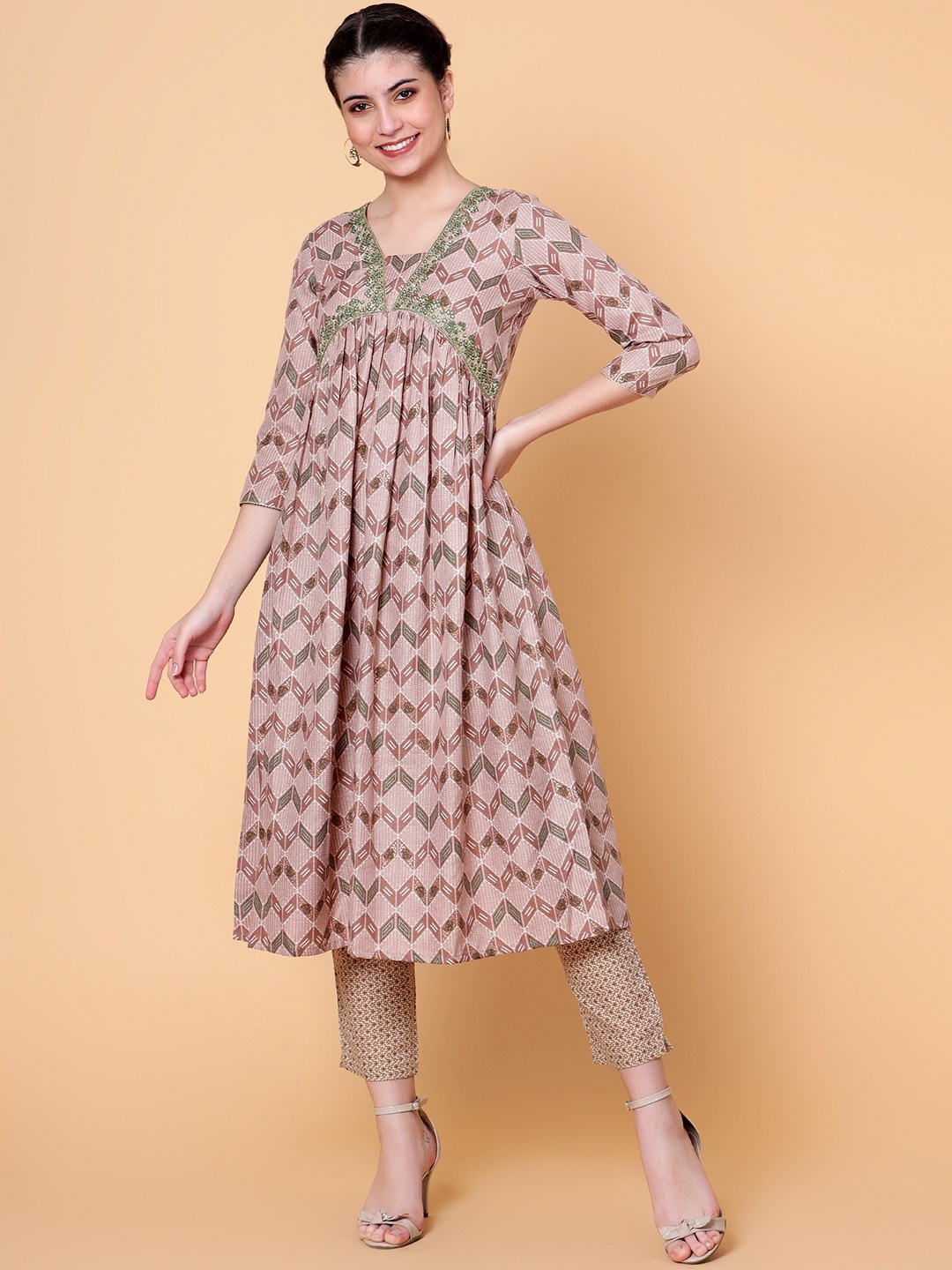 Bani Women Geometric Printed Empire Thread Work Pure Cotton Kurta With Trousers & Dupatta, Brown
Bani Women Geometric Printed Empire Thread Work Pure Cotton Kurta With Trousers & Dupatta, Brown