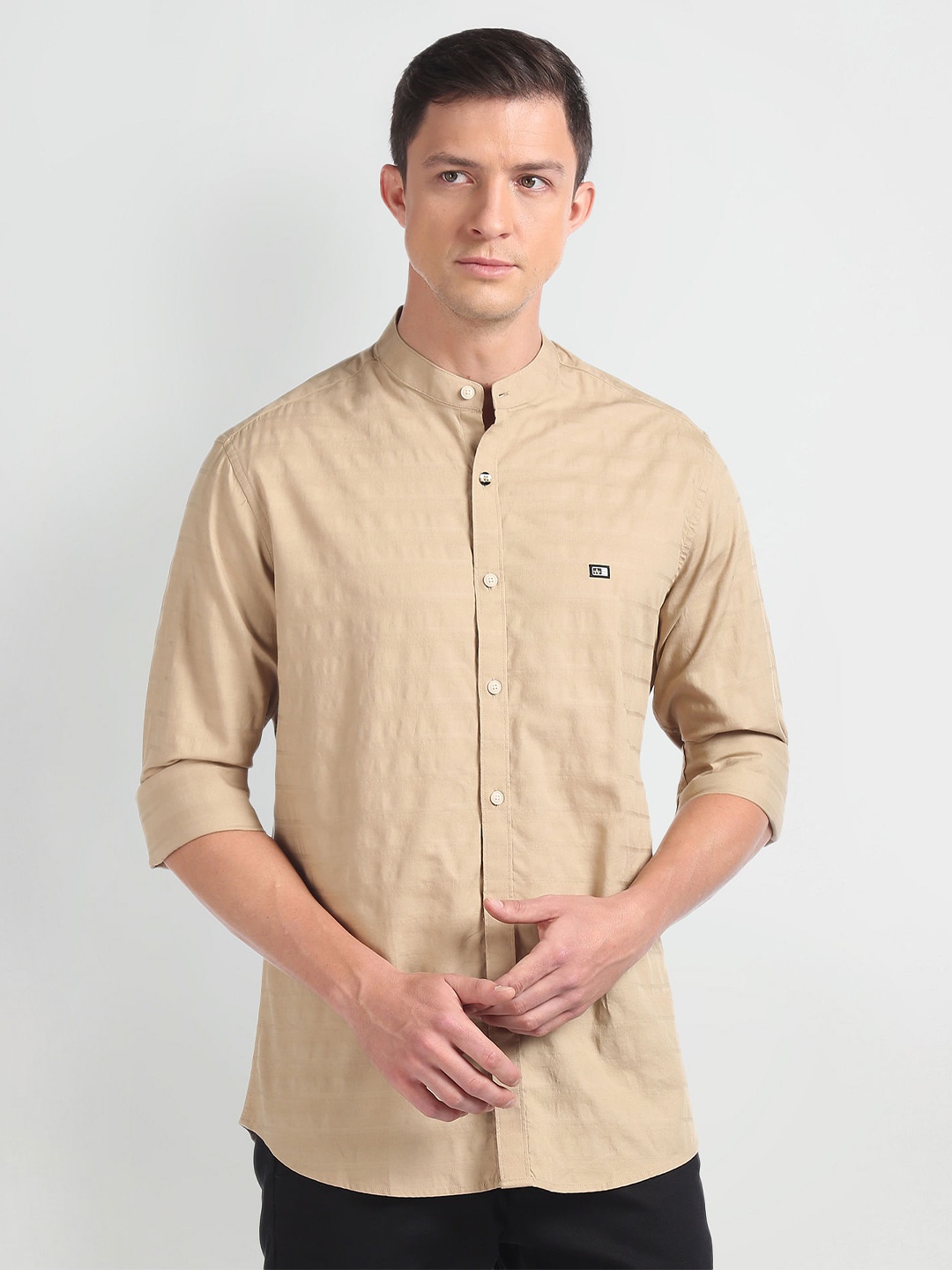 Arrow Slim Fit Horizontal Striped Mandarin Collar Pure Cotton Casual Shirt, Beige
Arrow Slim Fit Horizontal Striped Mandarin Collar Pure Cotton Casual Shirt, Beige