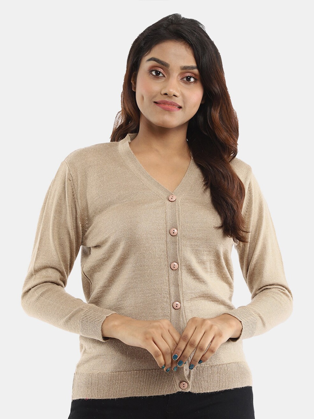 V-Mart V-Neck Cotton Cardigan, Brown