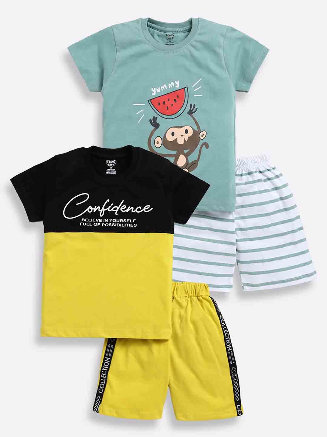 Toonyport Boys Pack of 2 Printed T-shirt with Shorts, Yellow