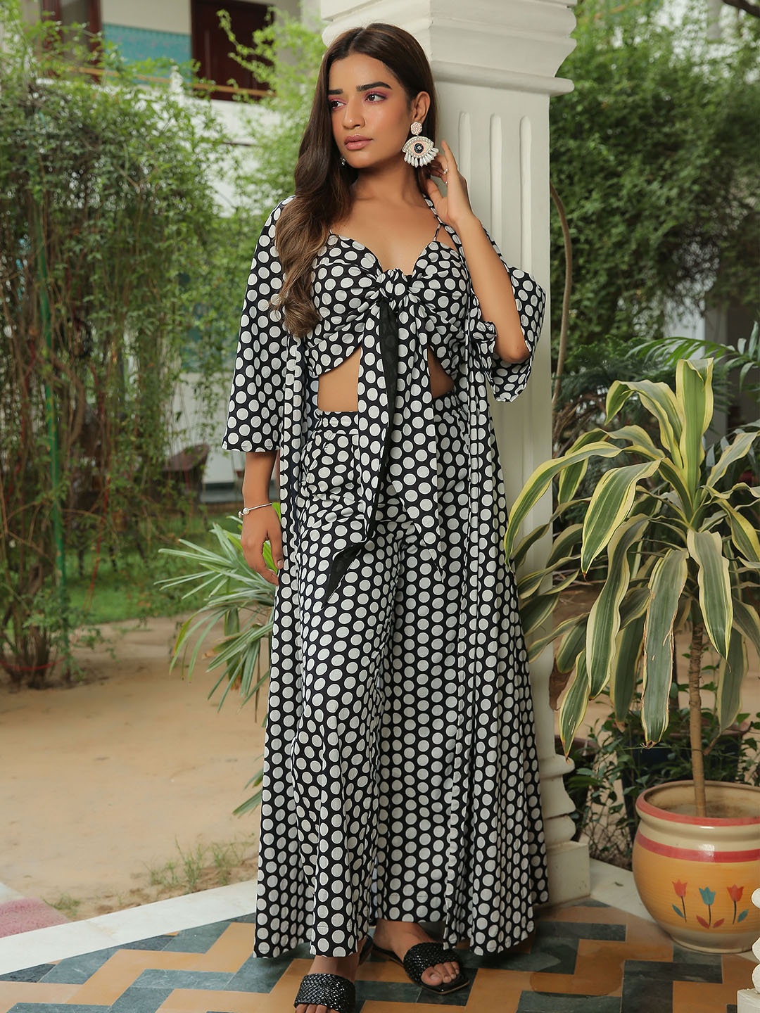 KAORI BY SHREYA AGARWAL Polka Dot Printed Pure Cotton Top With Trousers & Jacket, Black
KAORI BY SHREYA AGARWAL Polka Dot Printed Pure Cotton Top With Trousers & Jacket, Black