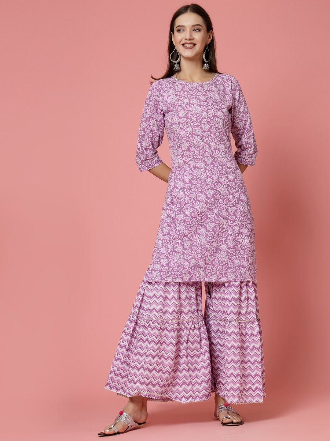 KALINI Floral Printed Regular Gotta Patti Pure Cotton Kurta With Sharara & Dupatta, Purple
KALINI Floral Printed Regular Gotta Patti Pure Cotton Kurta With Sharara & Dupatta, Purple
