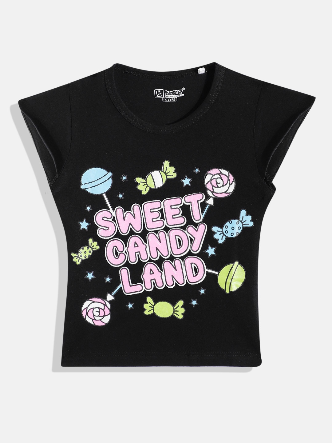 Eteenz Girls Printed Premium Cotton T-shirt, Black