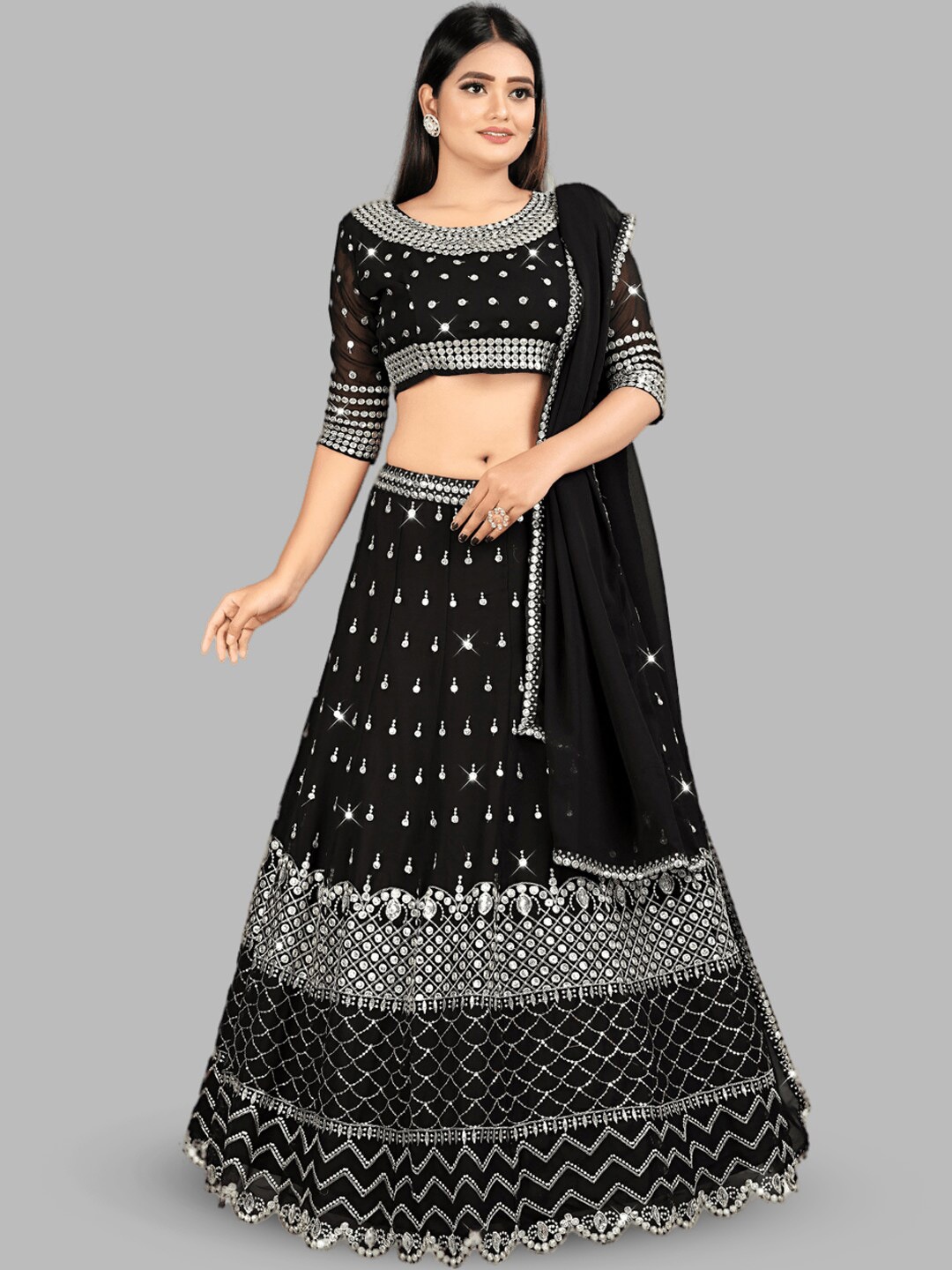 TIKODI Embroidered Thread Work Semi-Stitched Lehenga & Unstitched Blouse With Dupatta, Black
TIKODI Embroidered Thread Work Semi-Stitched Lehenga & Unstitched Blouse With Dupatta, Black
