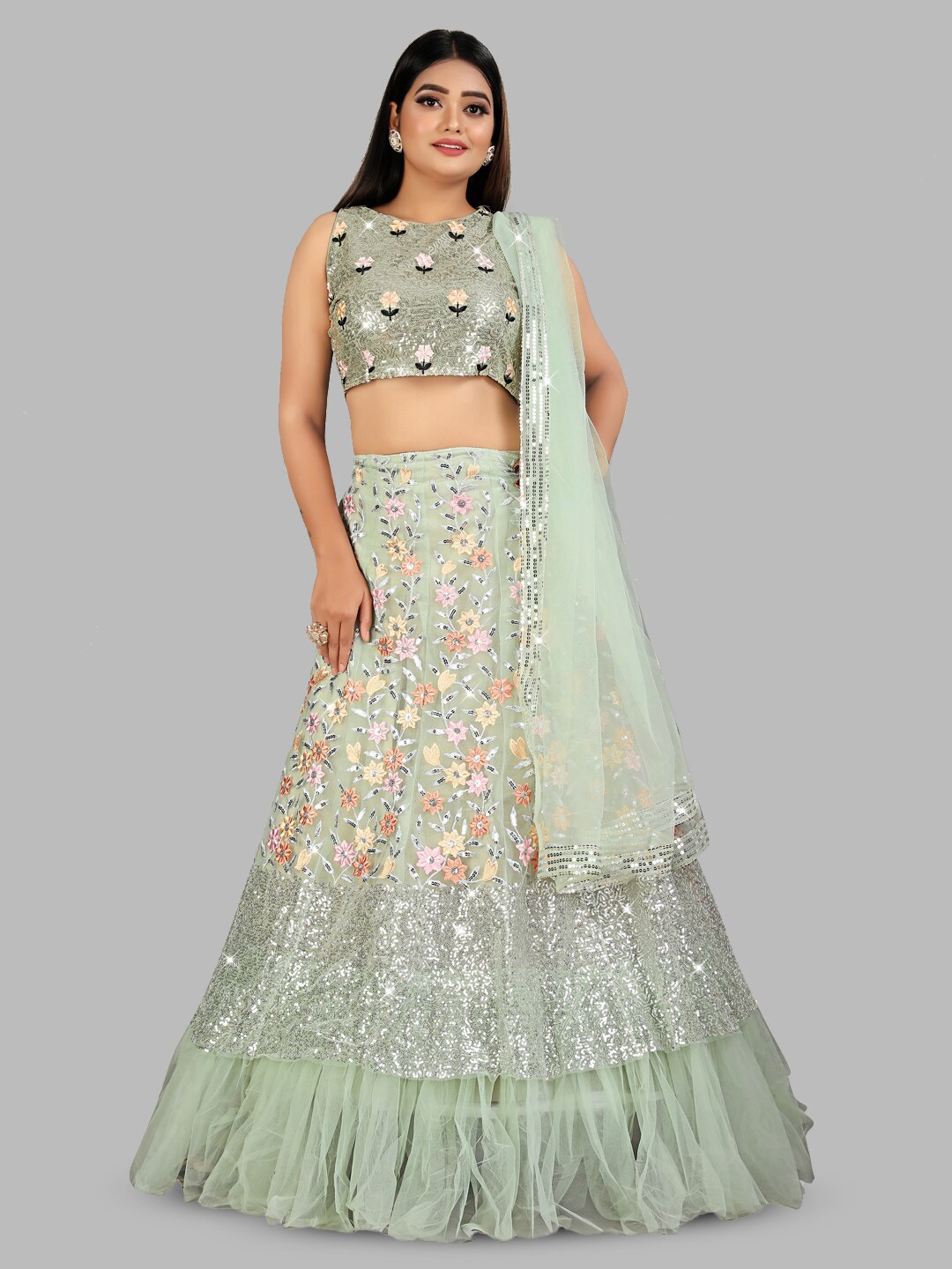TIKODI Embroidered Sequinned Semi-Stitched Lehenga & Unstitched Blouse With Dupatta, Olive
TIKODI Embroidered Sequinned Semi-Stitched Lehenga & Unstitched Blouse With Dupatta, Olive