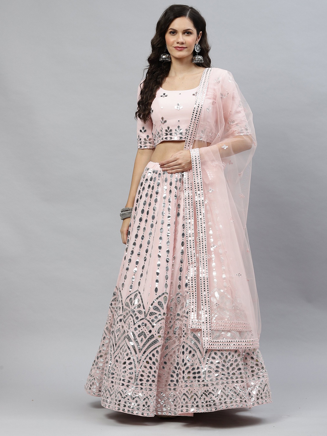 HERE&NOW Embroidered Mirror Work Semi-Stitched Lehenga & Unstitched Blouse With Dupatta, Pink
HERE&NOW Embroidered Mirror Work Semi-Stitched Lehenga & Unstitched Blouse With Dupatta, Pink