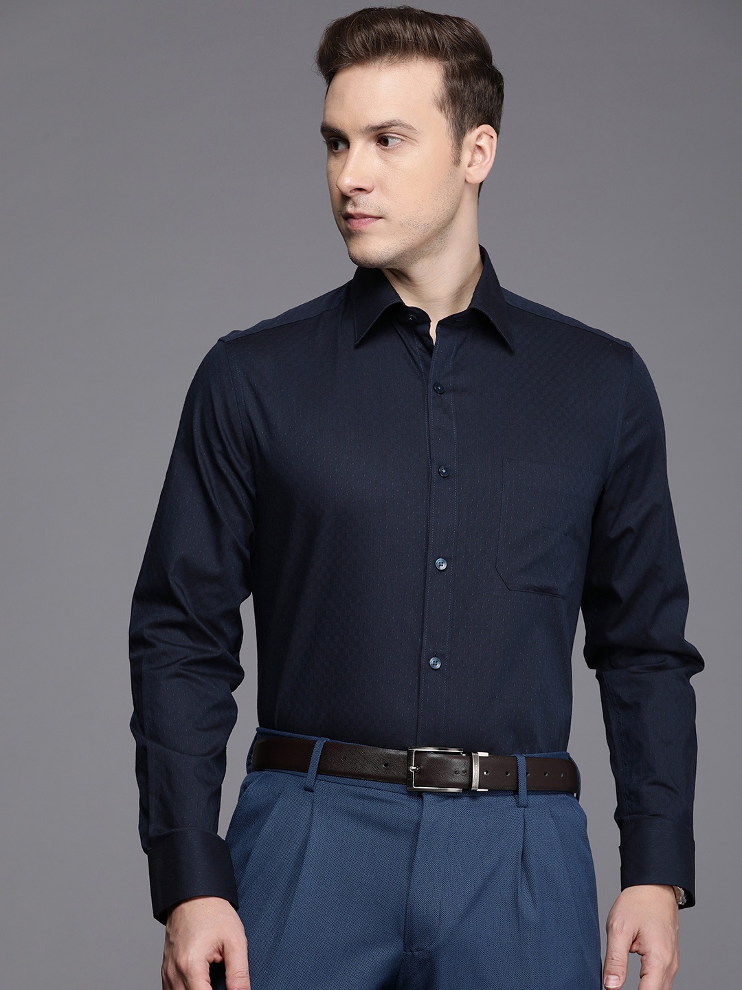 Louis Philippe Men Classic Self Design Pure Cotton Formal Shirt, Navy blue
Louis Philippe Men Classic Self Design Pure Cotton Formal Shirt, Navy blue