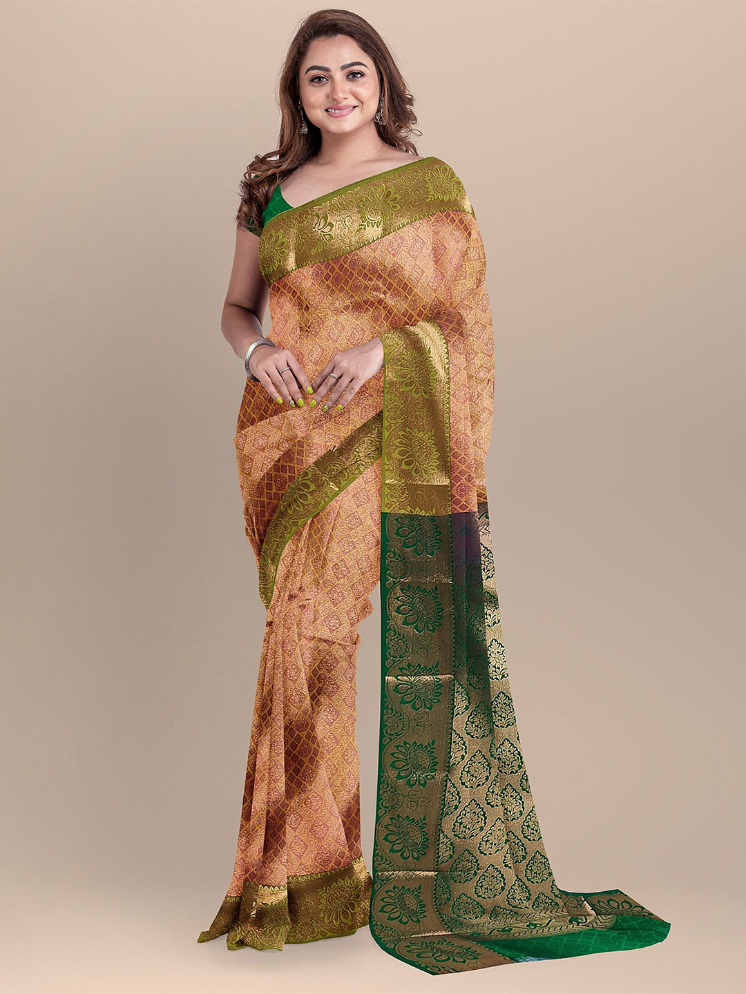 The Chennai Silks Ethnic Motifs Woven Design Zari Silk Blend Banarasi Saree, Green
The Chennai Silks Ethnic Motifs Woven Design Zari Silk Blend Banarasi Saree, Green