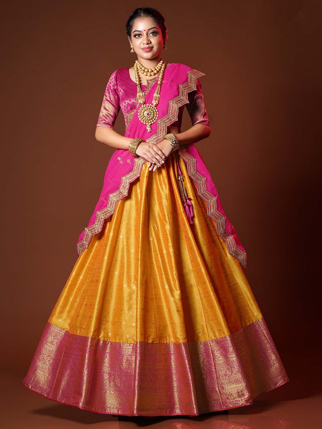 HALFSAREE STUDIO Thread Work Semi-Stitched Lehenga & Unstitched Blouse With Dupatta, Yellow
HALFSAREE STUDIO Thread Work Semi-Stitched Lehenga & Unstitched Blouse With Dupatta, Yellow