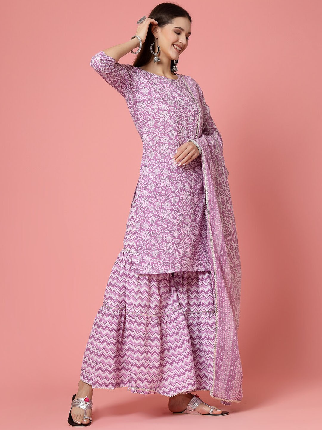 Molly & Michel Floral Printed Regular Pure Cotton Kurta With Sharara & Dupatta, Purple
Molly & Michel Floral Printed Regular Pure Cotton Kurta With Sharara & Dupatta, Purple