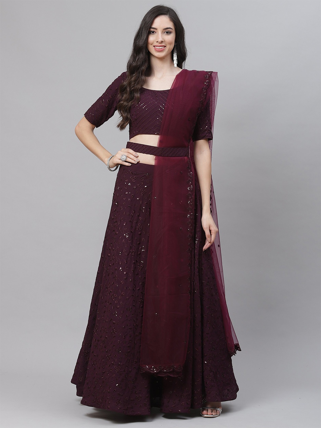 Nimayaa Embroidered Sequinned Semi-Stitched Lehenga & Unstitched Blouse With Dupatta, Purple
Nimayaa Embroidered Sequinned Semi-Stitched Lehenga & Unstitched Blouse With Dupatta, Purple