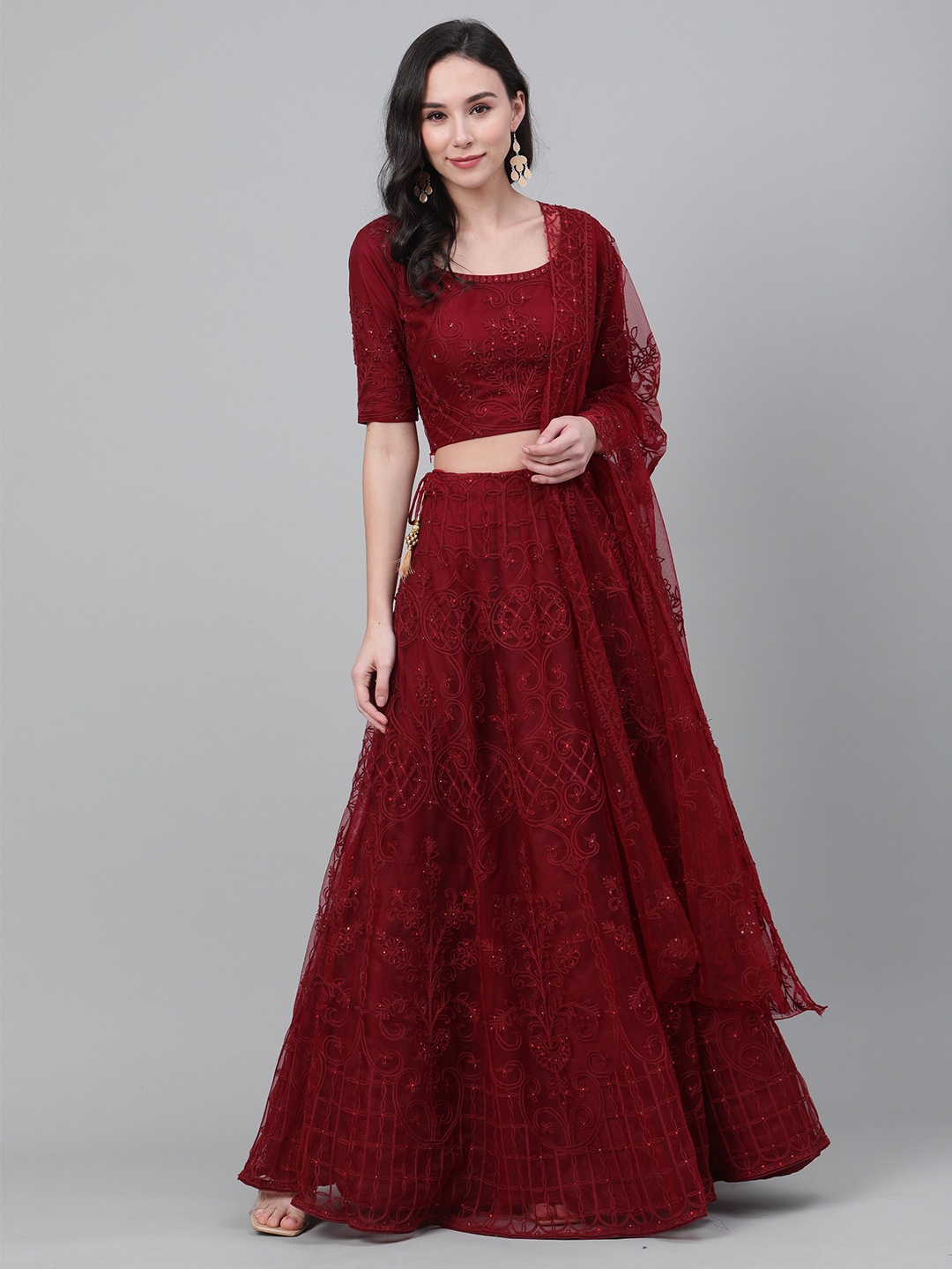 Nimayaa Beads and Stones Semi-Stitched Lehenga & Unstitched Blouse With Dupatta, Maroon
Nimayaa Beads and Stones Semi-Stitched Lehenga & Unstitched Blouse With Dupatta, Maroon