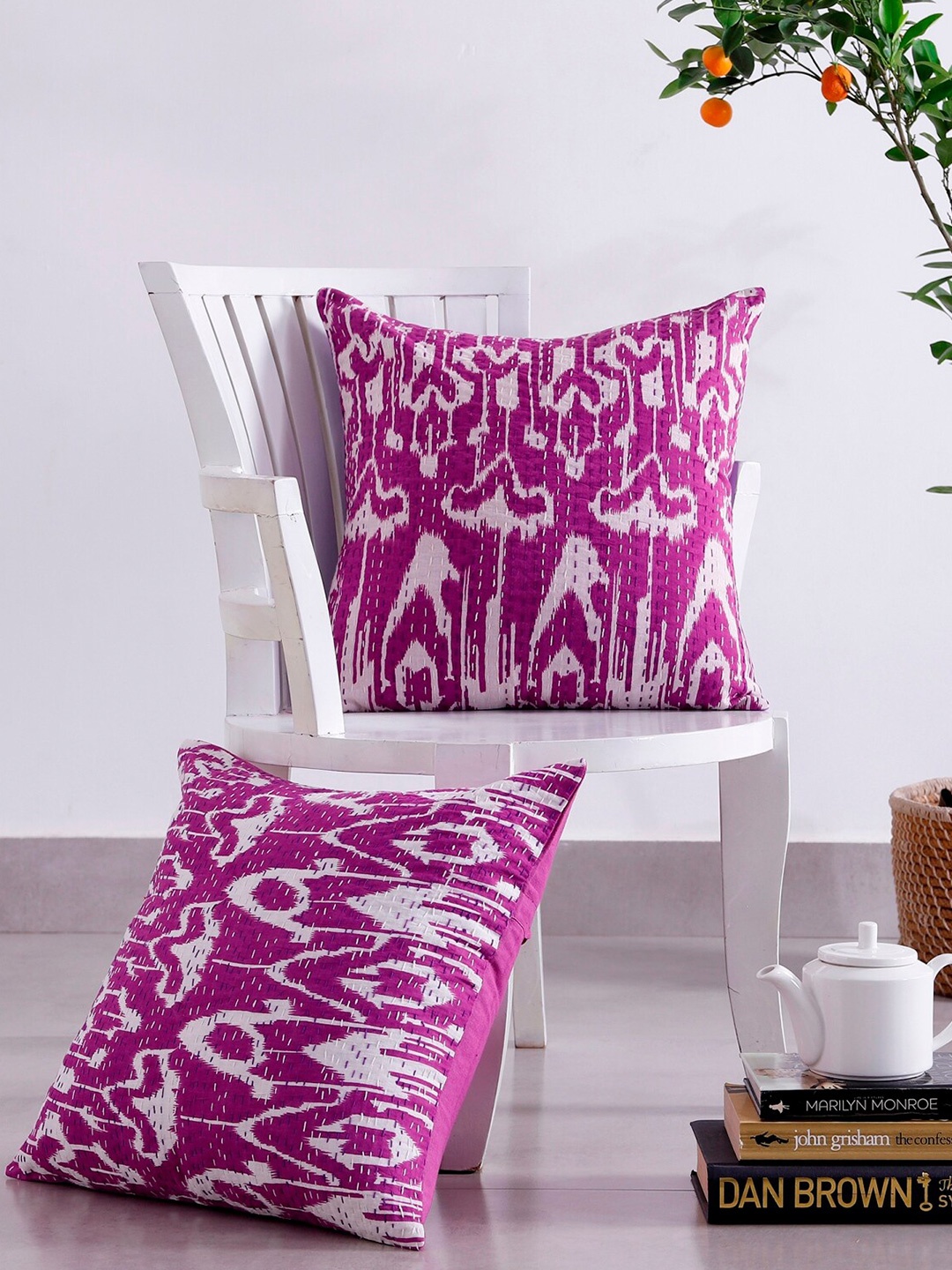 HANDICRAFT PALACE Purple & White 2 Pieces Ikat Printed Cotton Square Cushion Covers
HANDICRAFT PALACE Purple & White 2 Pieces Ikat Printed Cotton Square Cushion Covers