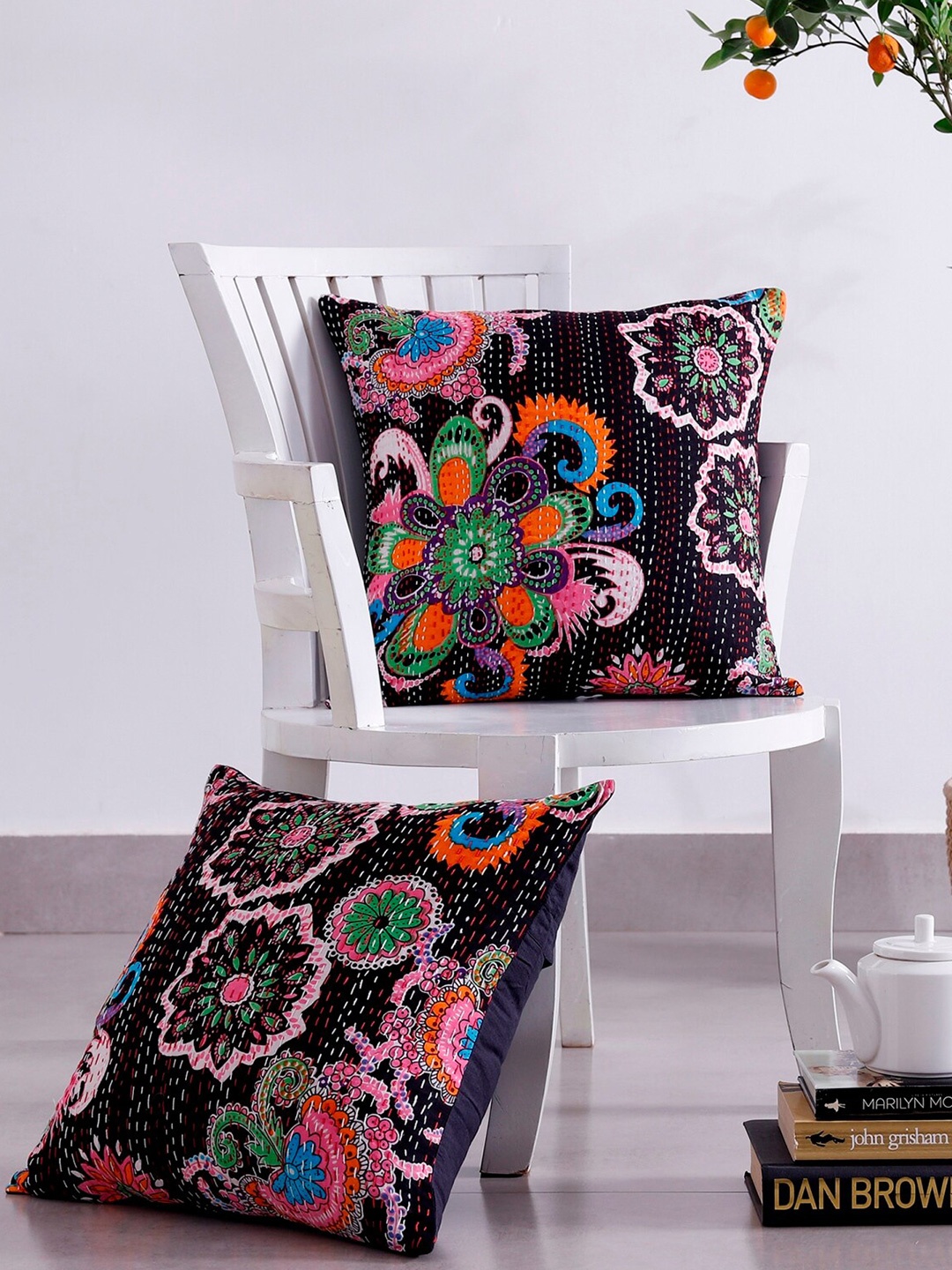 HANDICRAFT PALACE Black & Pink 2 Pieces Ethnic Motifs Printed Cotton Square Cushion Covers
HANDICRAFT PALACE Black & Pink 2 Pieces Ethnic Motifs Printed Cotton Square Cushion Covers