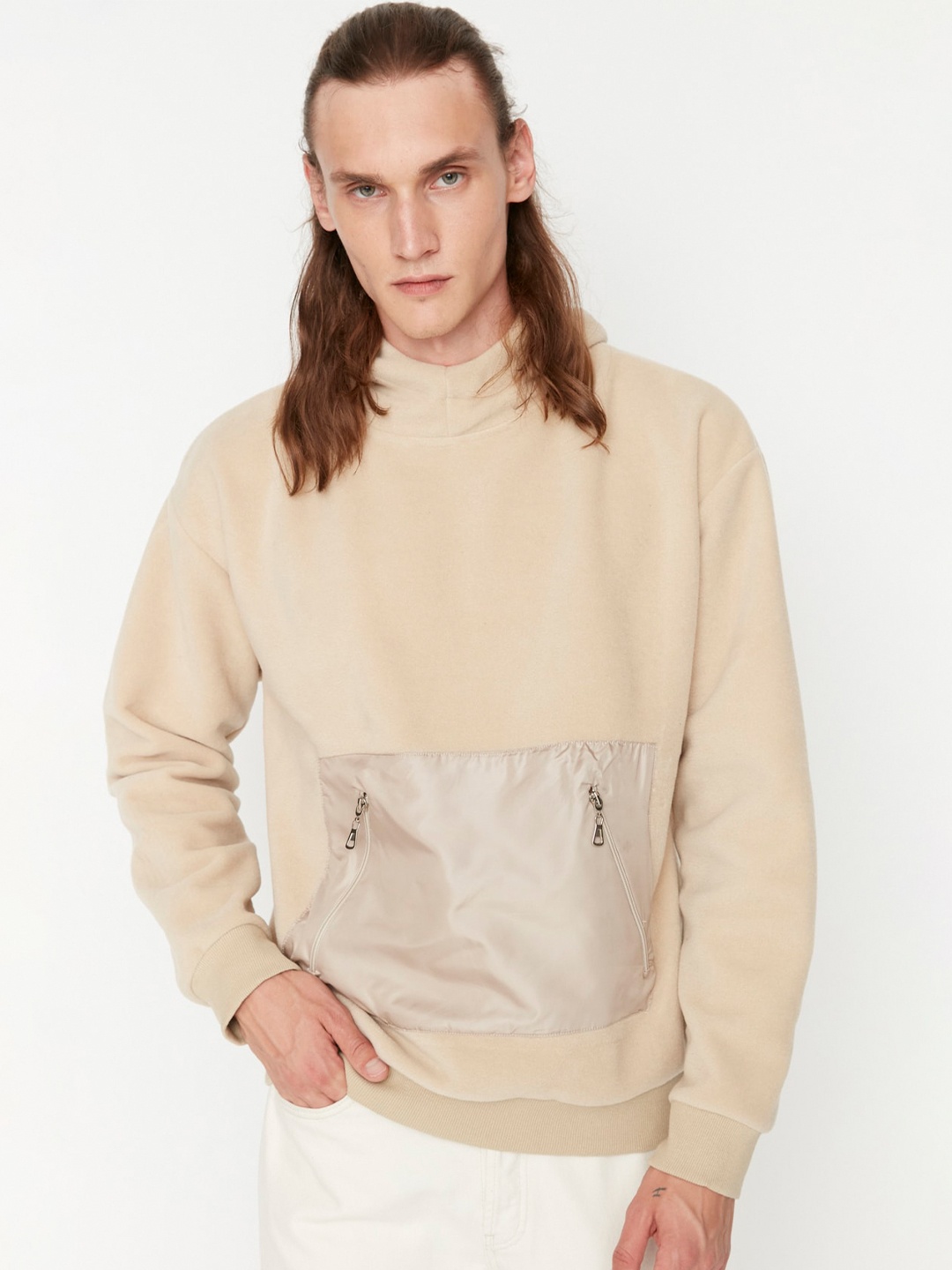 Trendyol Hooded Pullover Sweatshirt, Beige