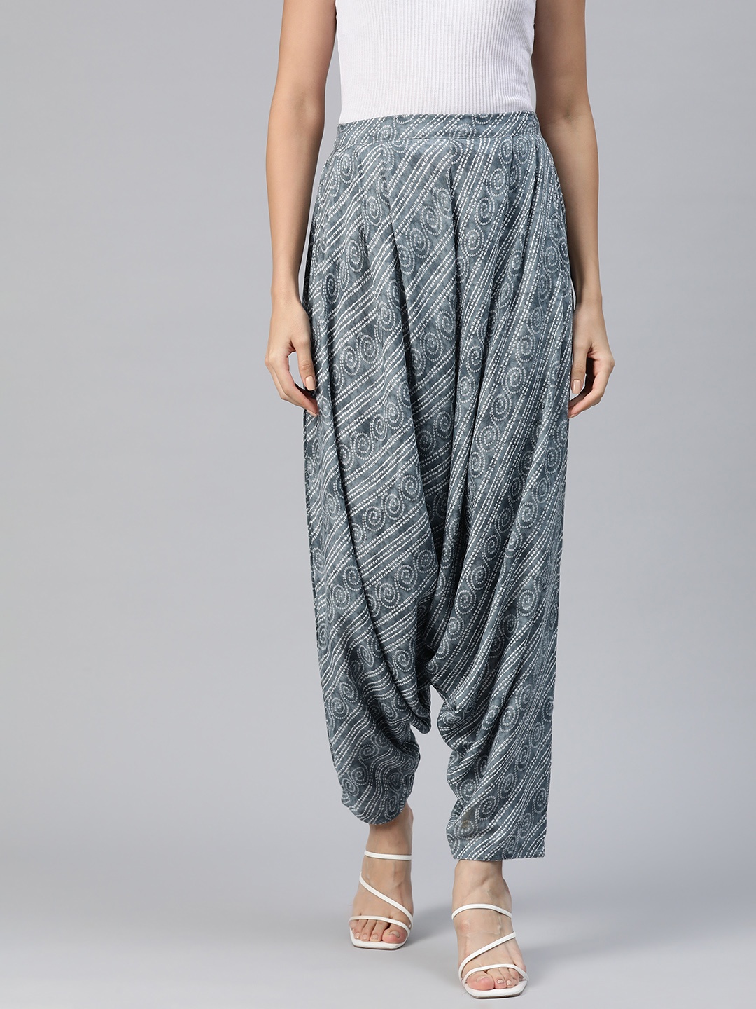 Ayaany Women Printed Cotton Harem Pants, Grey