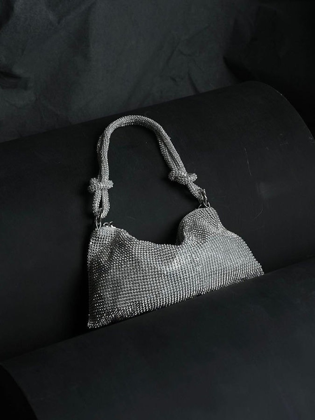 StyleAsh Embellished Decor Knot Detail Hobo Bag, Silver
