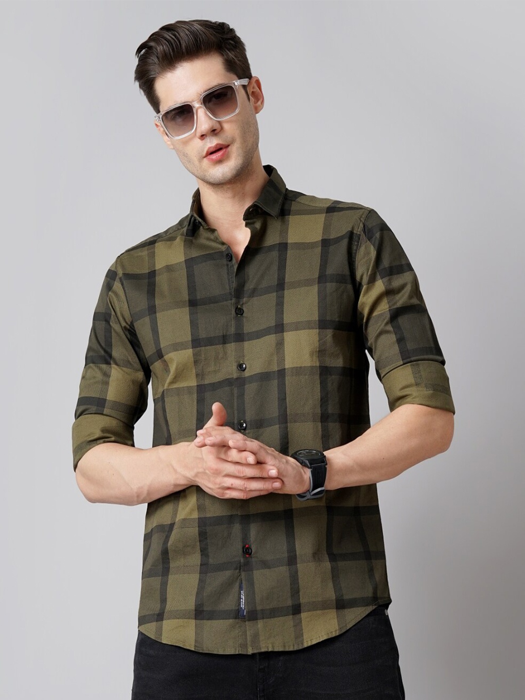 PAUL STREET Standard Slim Fit Windowpane Checked Spread Collar Cotton Casual Shirt, Green
PAUL STREET Standard Slim Fit Windowpane Checked Spread Collar Cotton Casual Shirt, Green